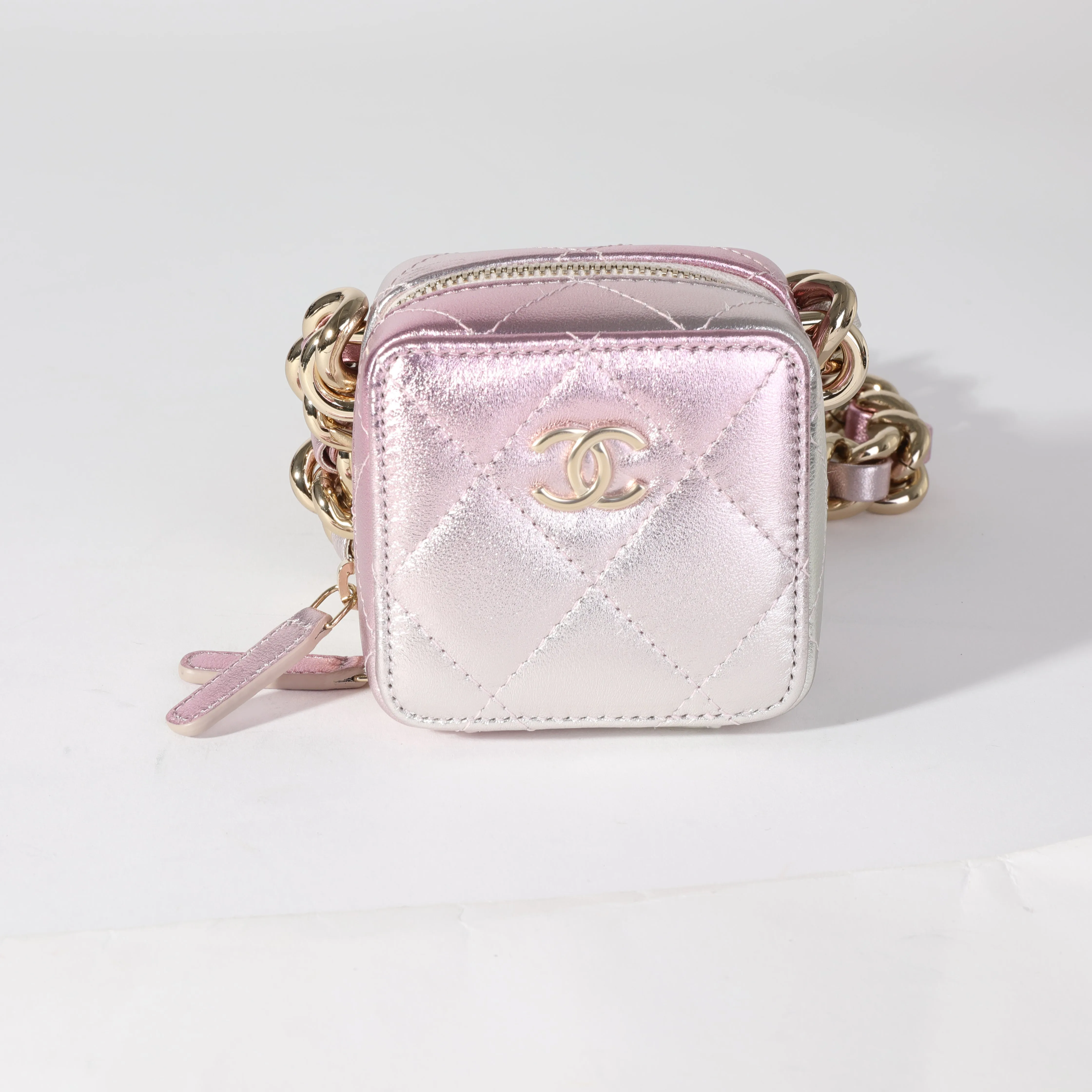 CHANEL Metallic Lambskin Quilted Coco Punk Clutch With Chain