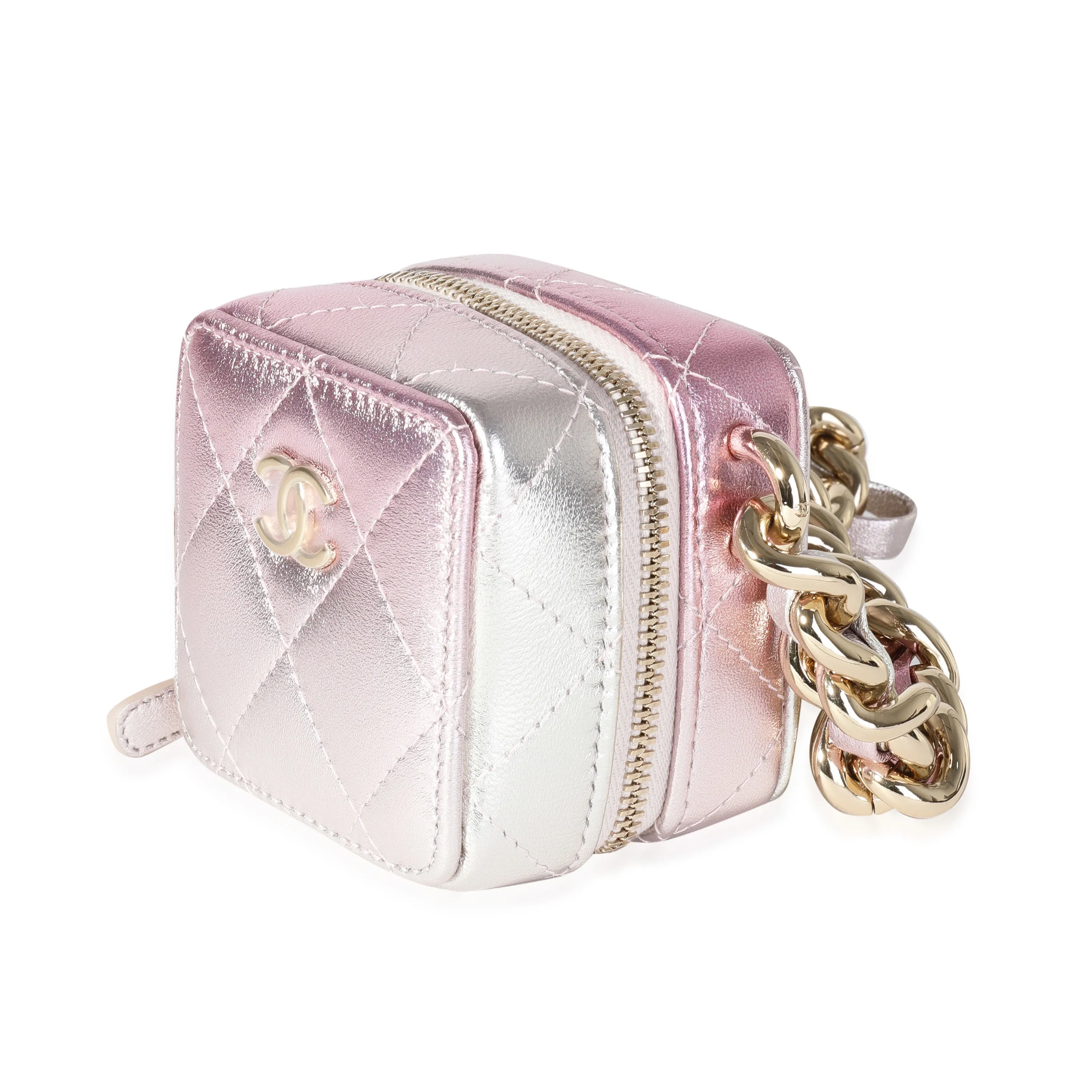 CHANEL Metallic Lambskin Quilted Coco Punk Clutch With Chain