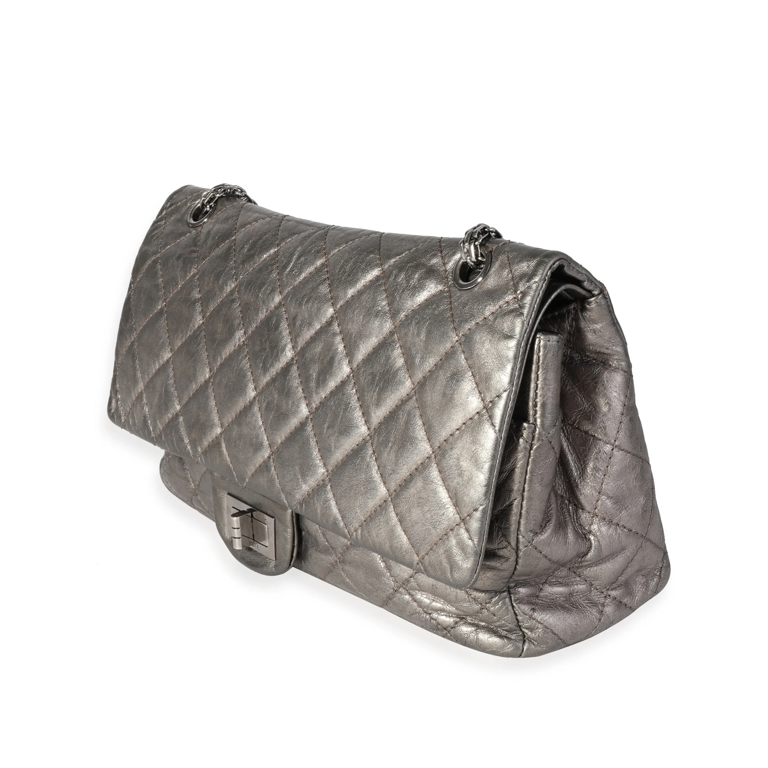 CHANEL Metallic Pewter Crinkle Lambskin Reissue 2.25 227 Double Flap Bag