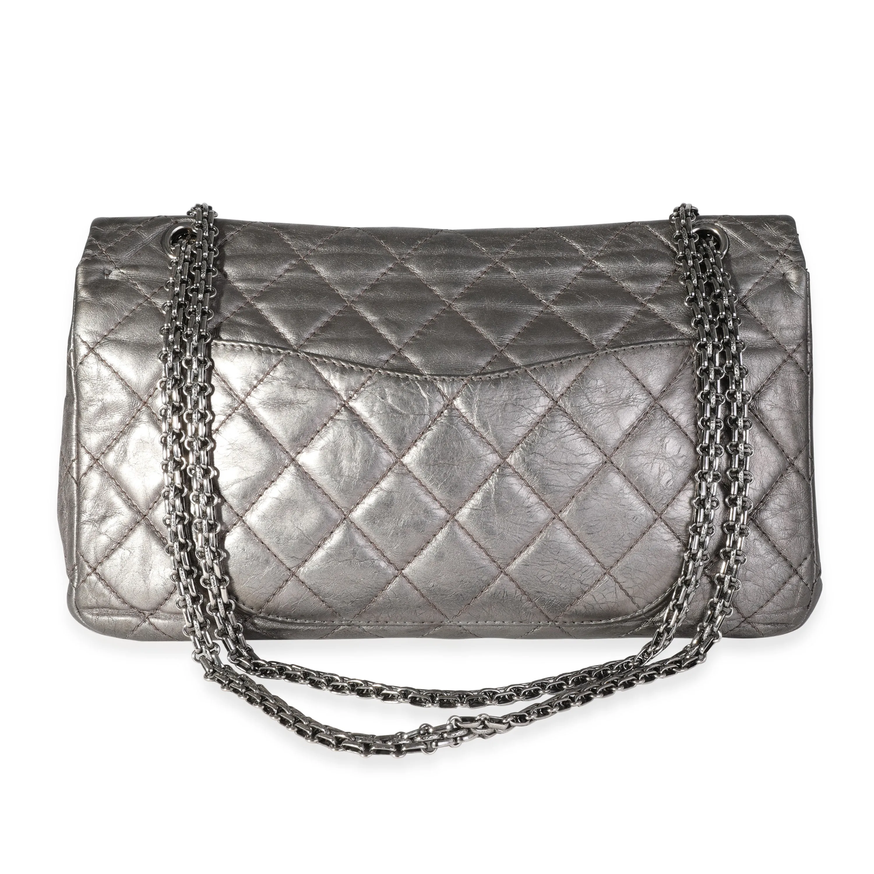 CHANEL Metallic Pewter Crinkle Lambskin Reissue 2.25 227 Double Flap Bag