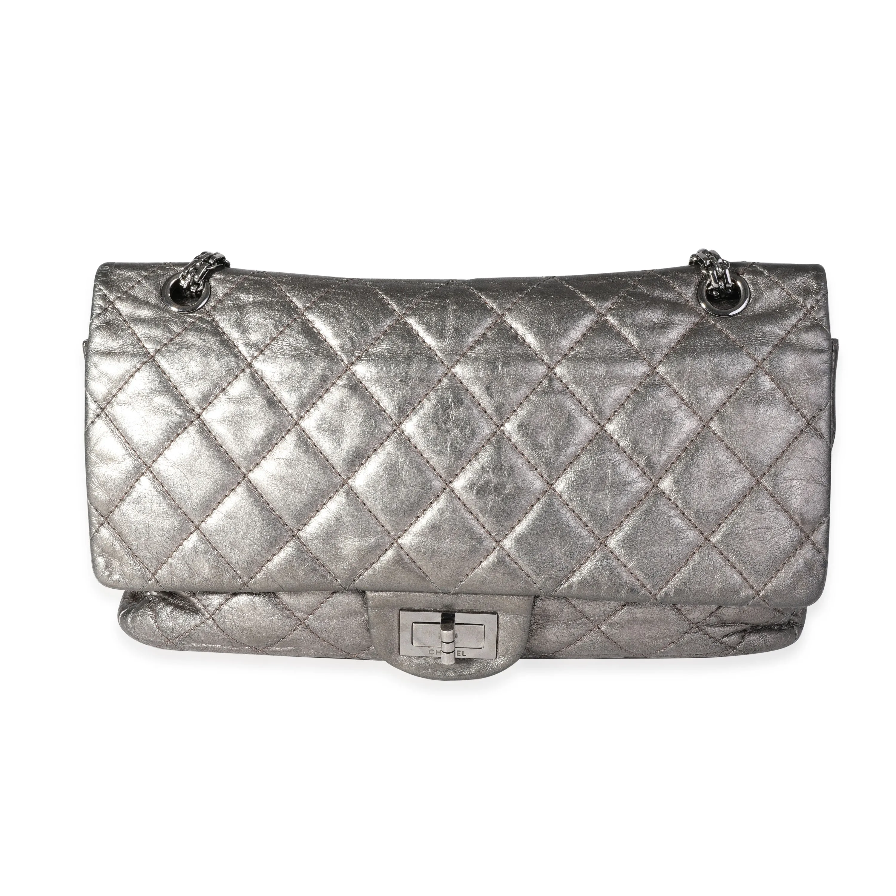 CHANEL Metallic Pewter Crinkle Lambskin Reissue 2.25 227 Double Flap Bag