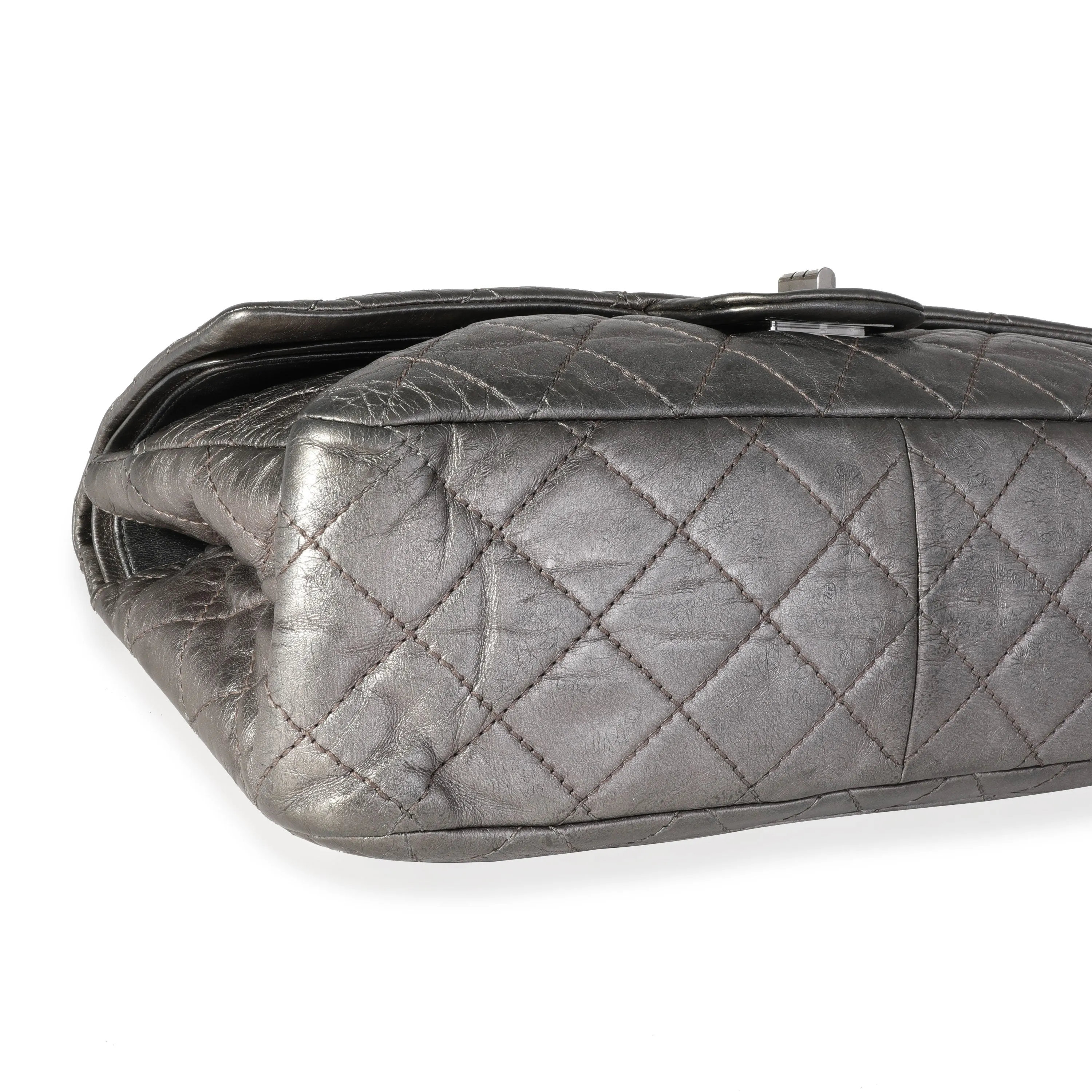 CHANEL Metallic Pewter Crinkle Lambskin Reissue 2.25 227 Double Flap Bag