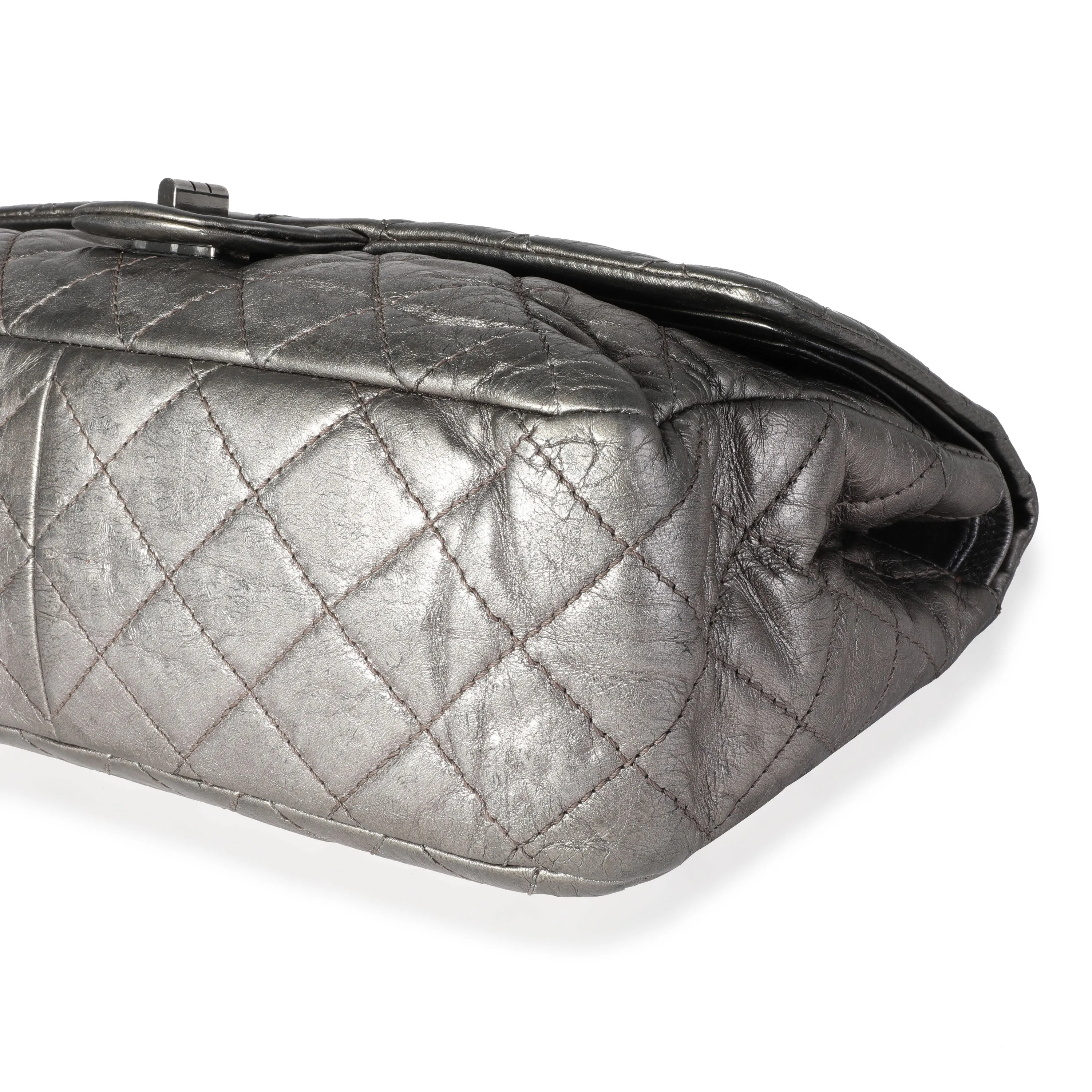CHANEL Metallic Pewter Crinkle Lambskin Reissue 2.25 227 Double Flap Bag
