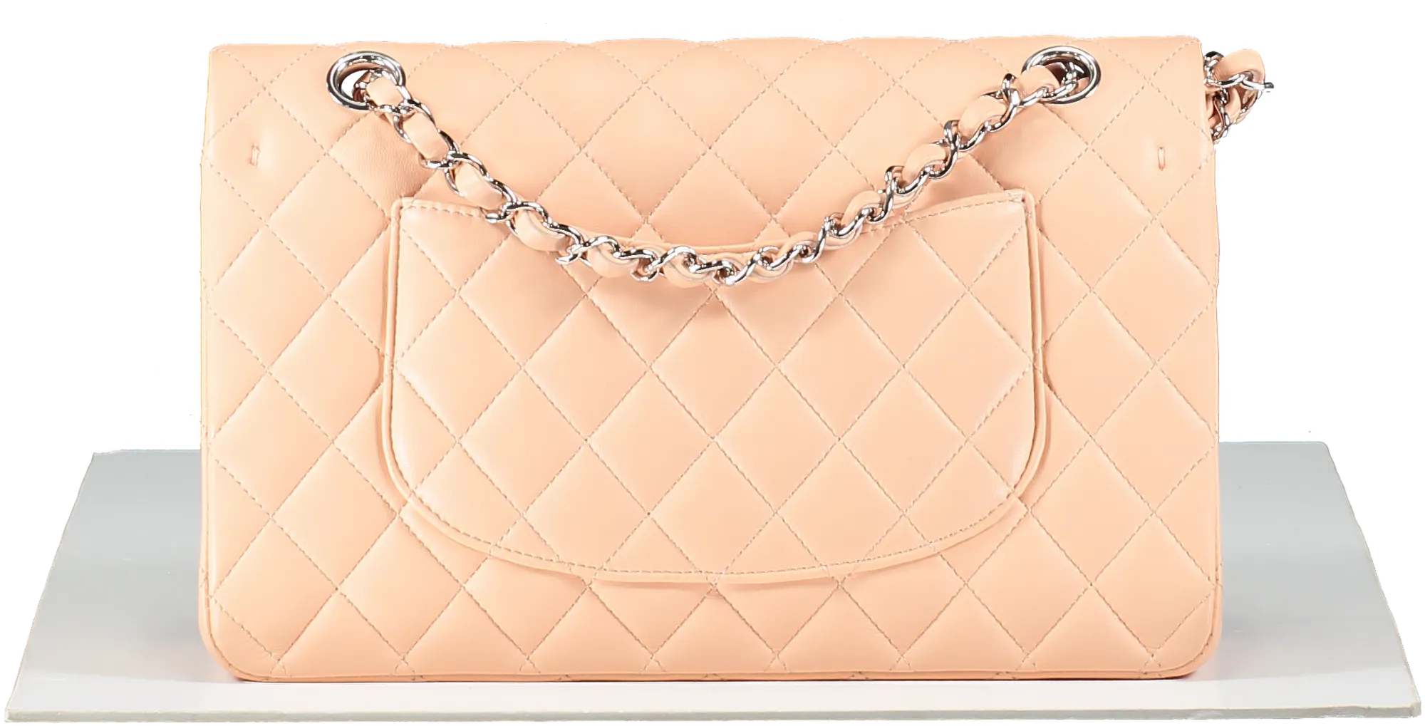 Chanel Pink Salmon Peach Medium Quilted Lambskin Classic Double Flap Bag