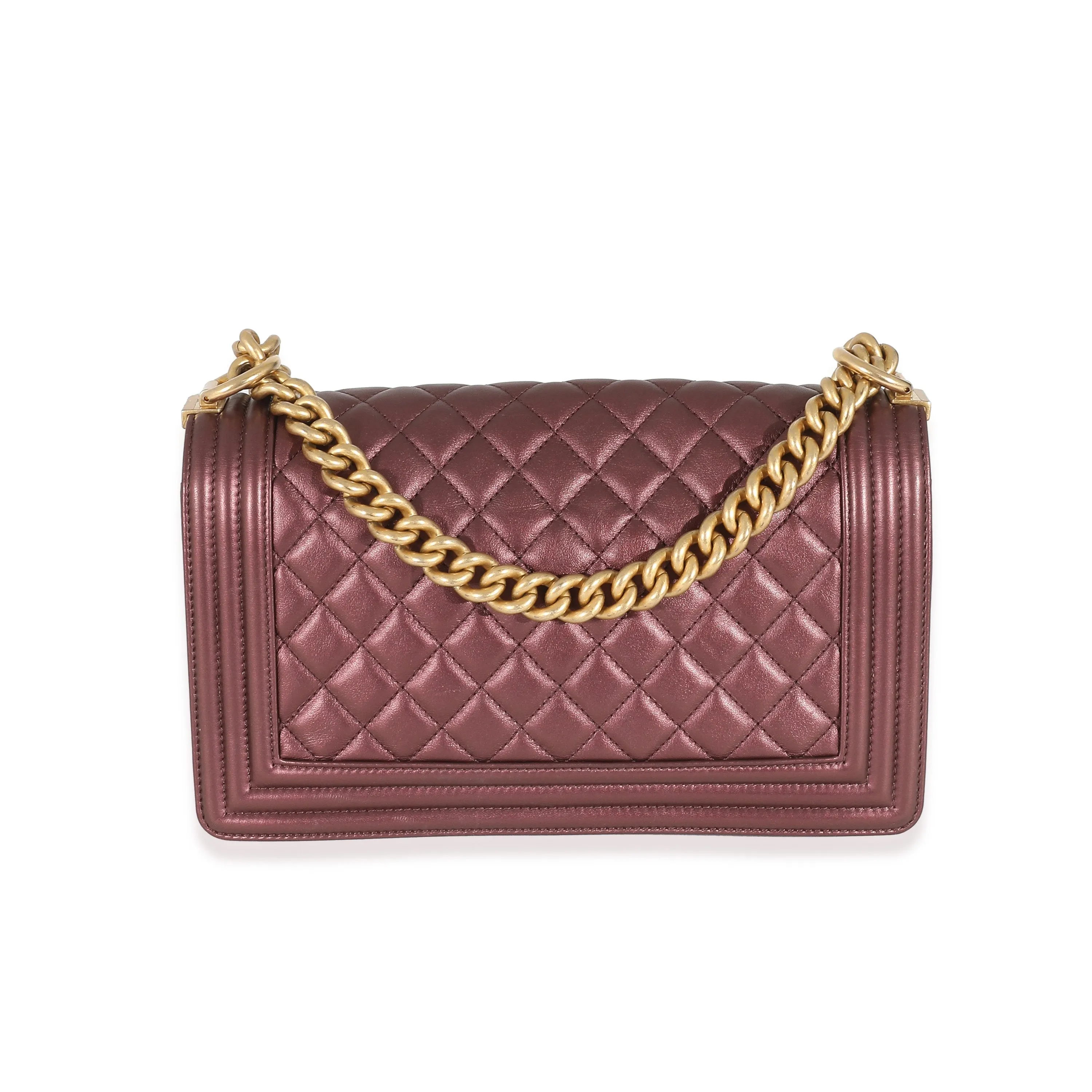 CHANEL Purple Metallic Lambskin Medium Boy Bag