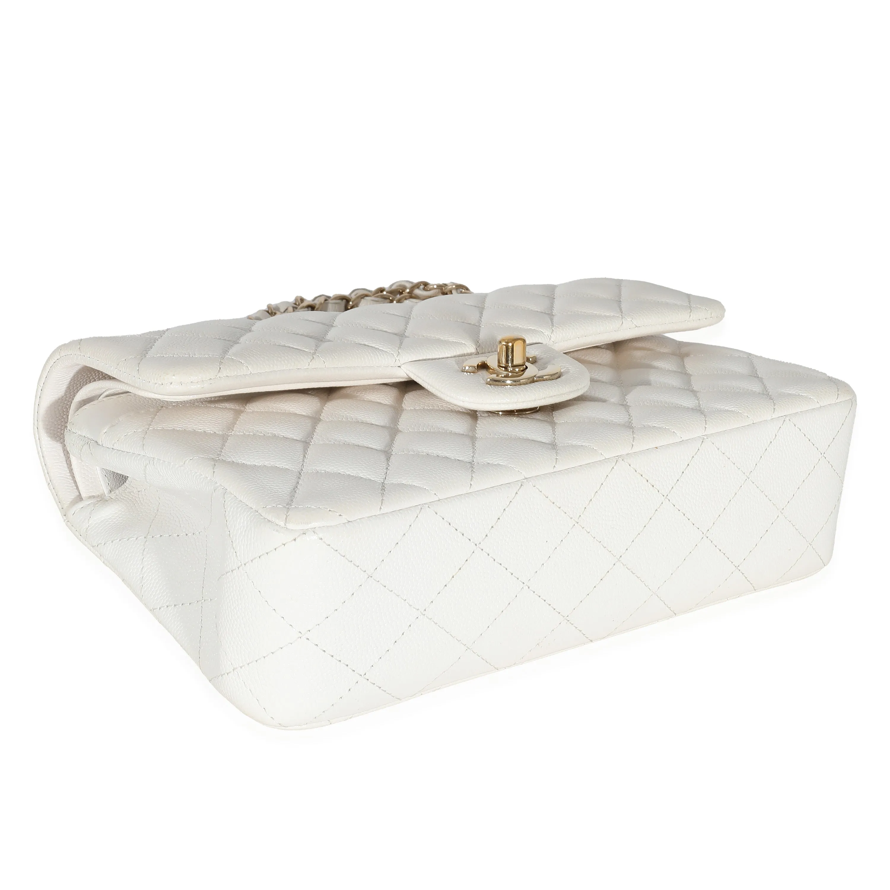 CHANEL White Quilted Caviar Small Classic Double Flap Bag