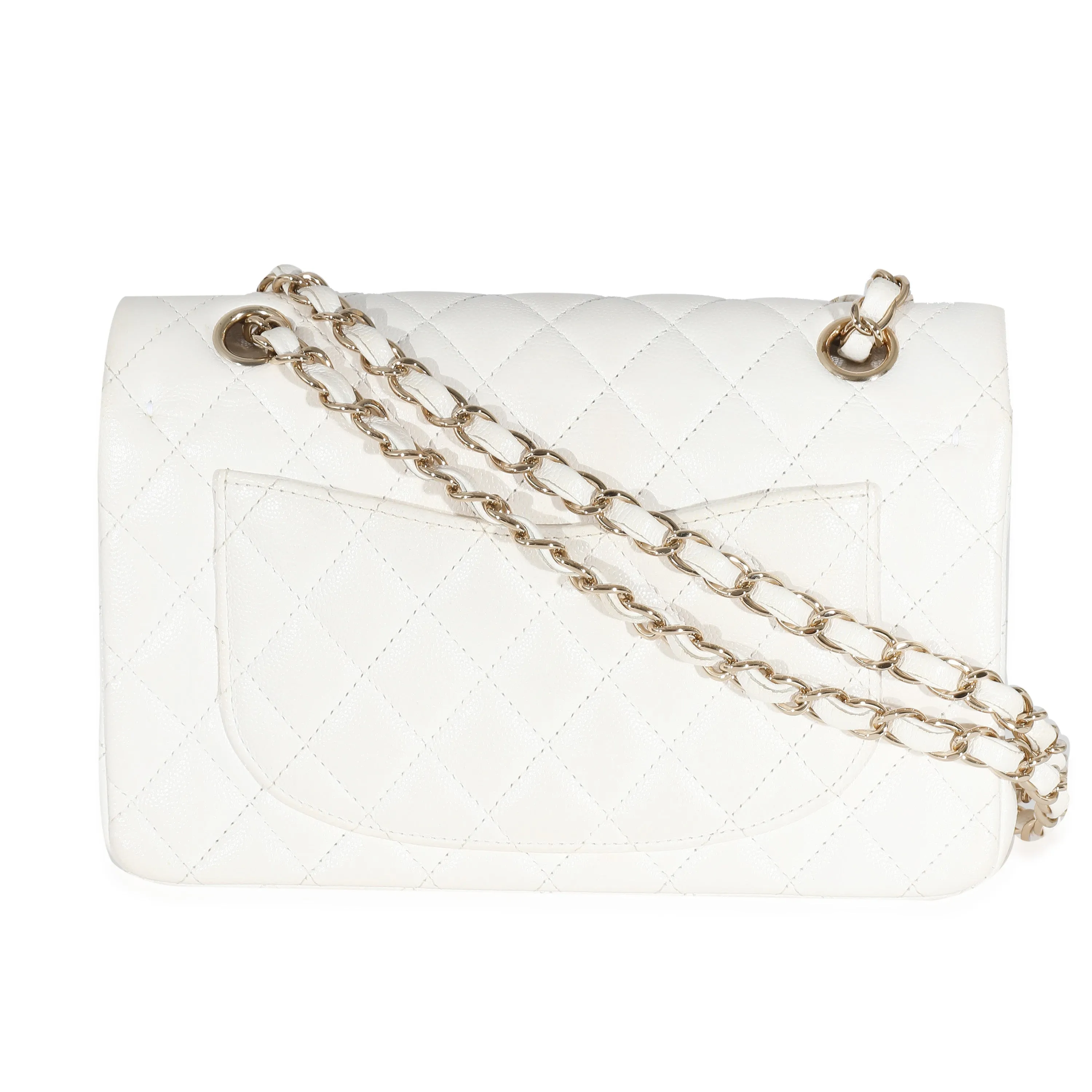 CHANEL White Quilted Caviar Small Classic Double Flap Bag