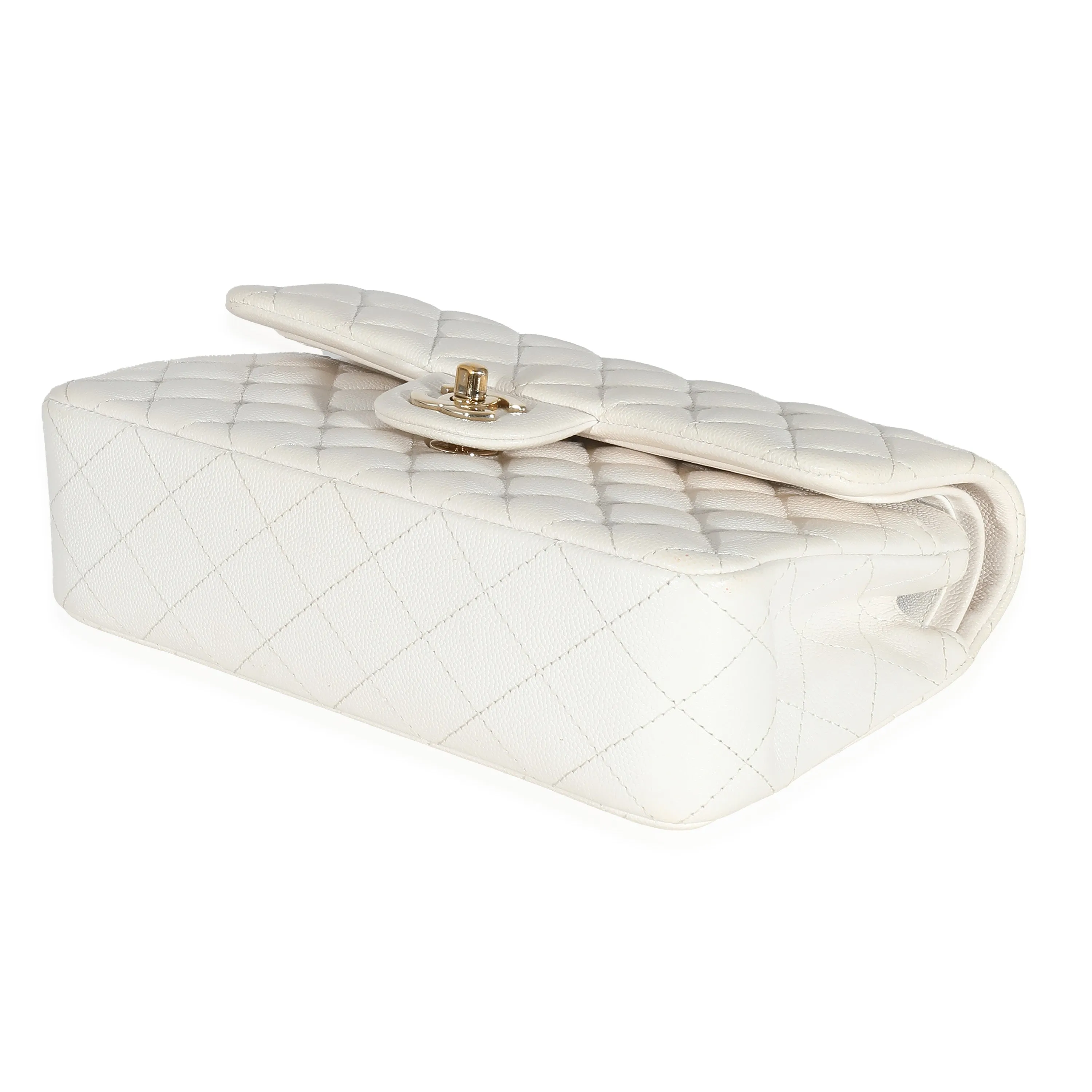 CHANEL White Quilted Caviar Small Classic Double Flap Bag