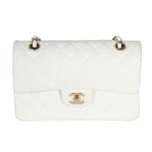 CHANEL White Quilted Caviar Small Classic Double Flap Bag