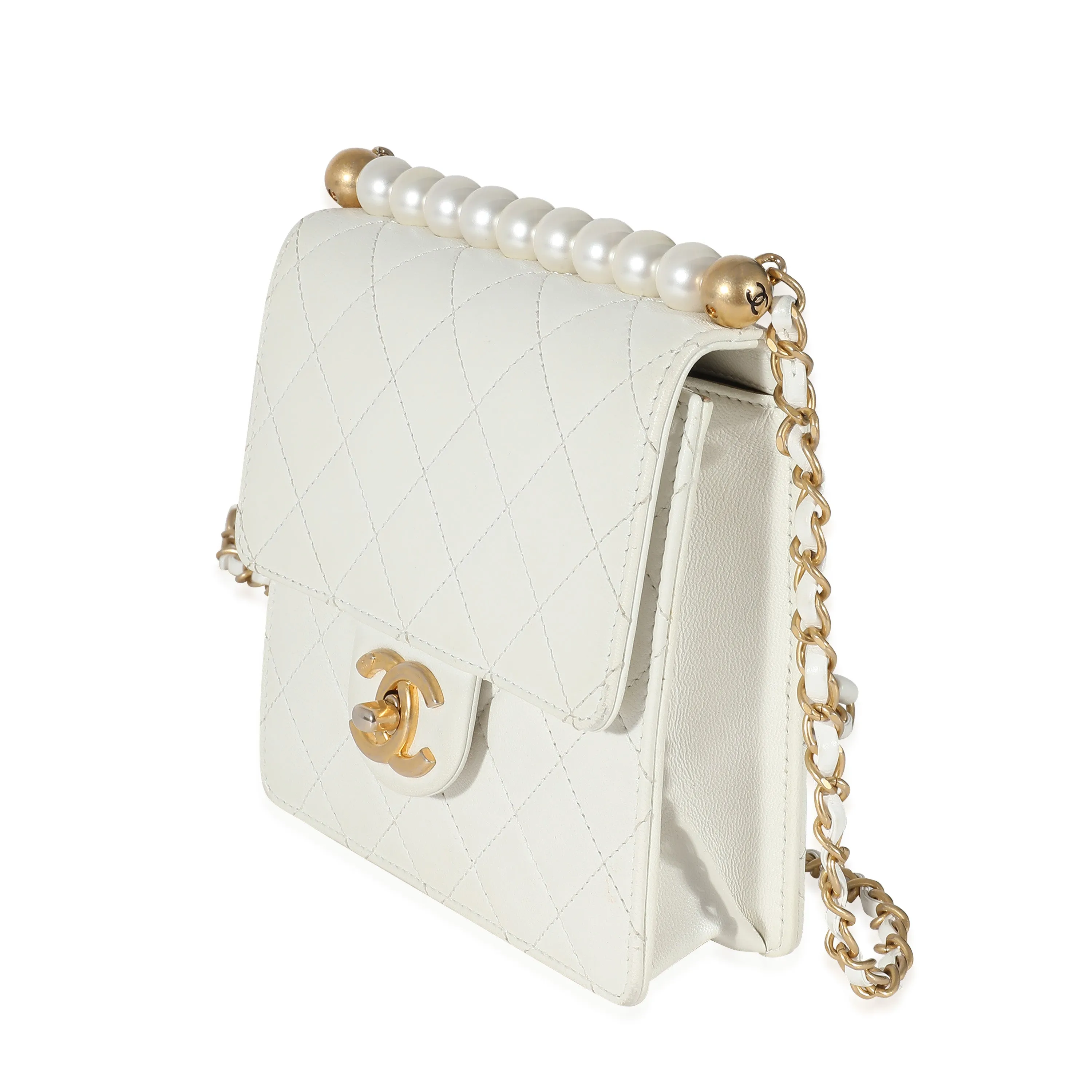 CHANEL White Quilted Goatskin Vertical Chic Pearls Flap Bag