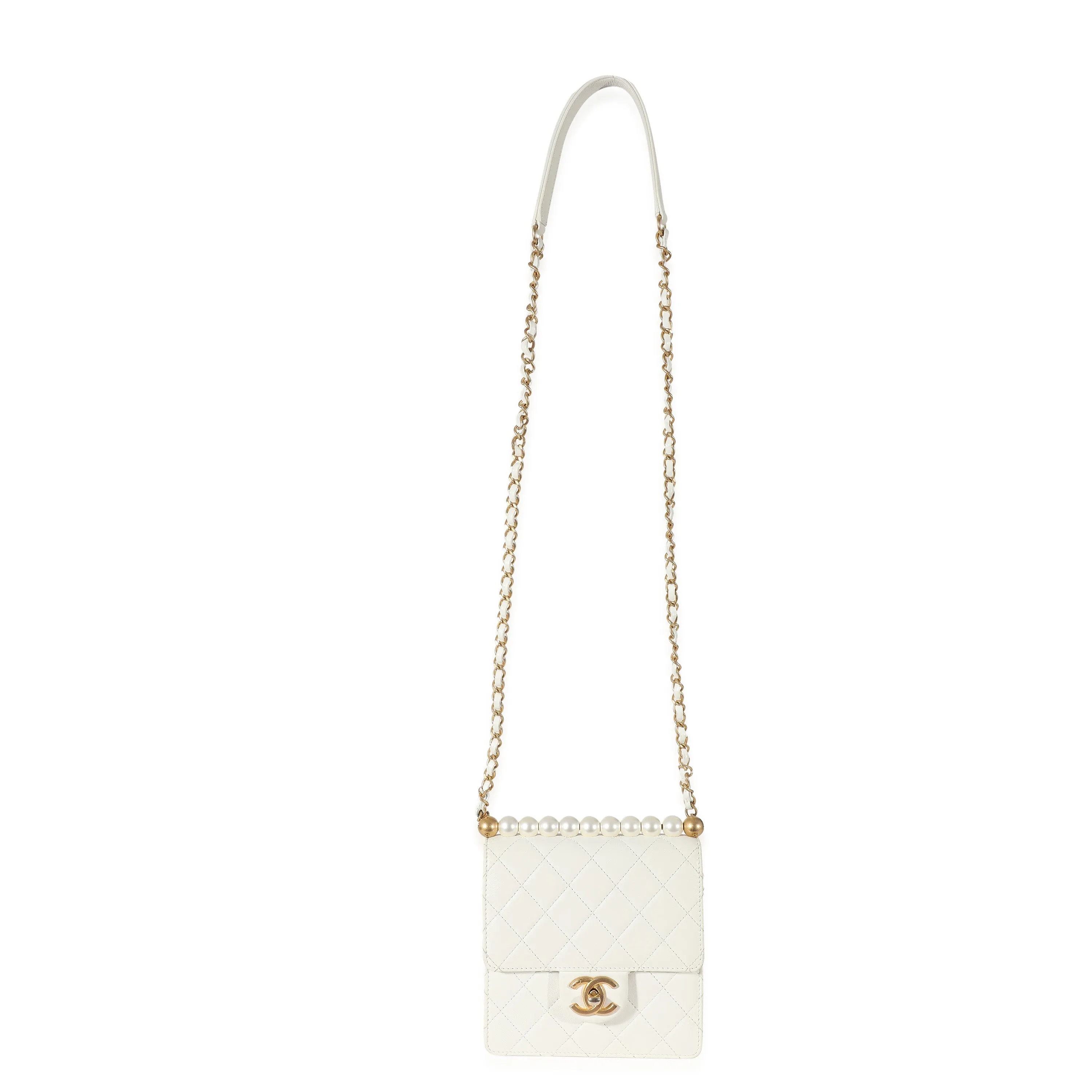 CHANEL White Quilted Goatskin Vertical Chic Pearls Flap Bag