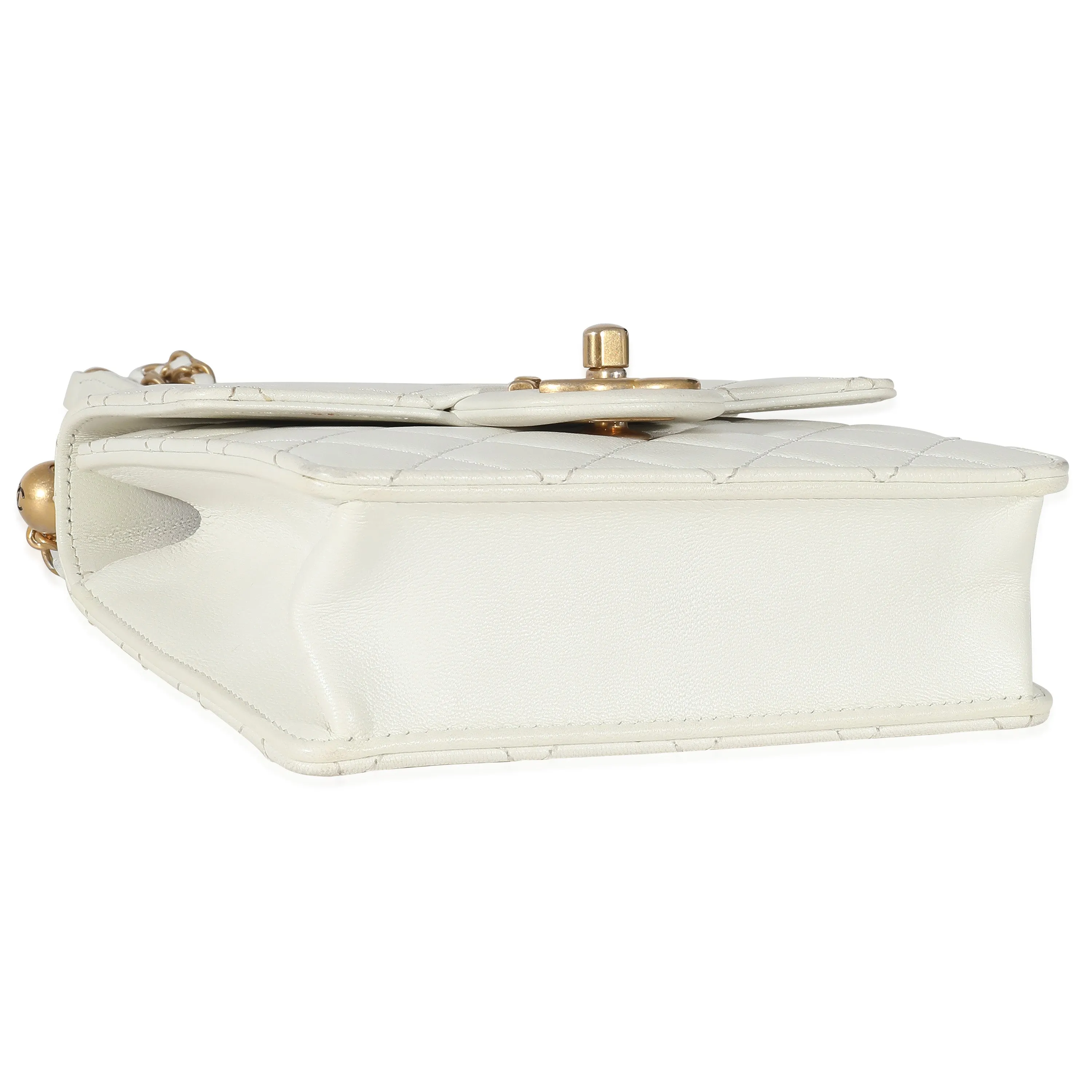CHANEL White Quilted Goatskin Vertical Chic Pearls Flap Bag