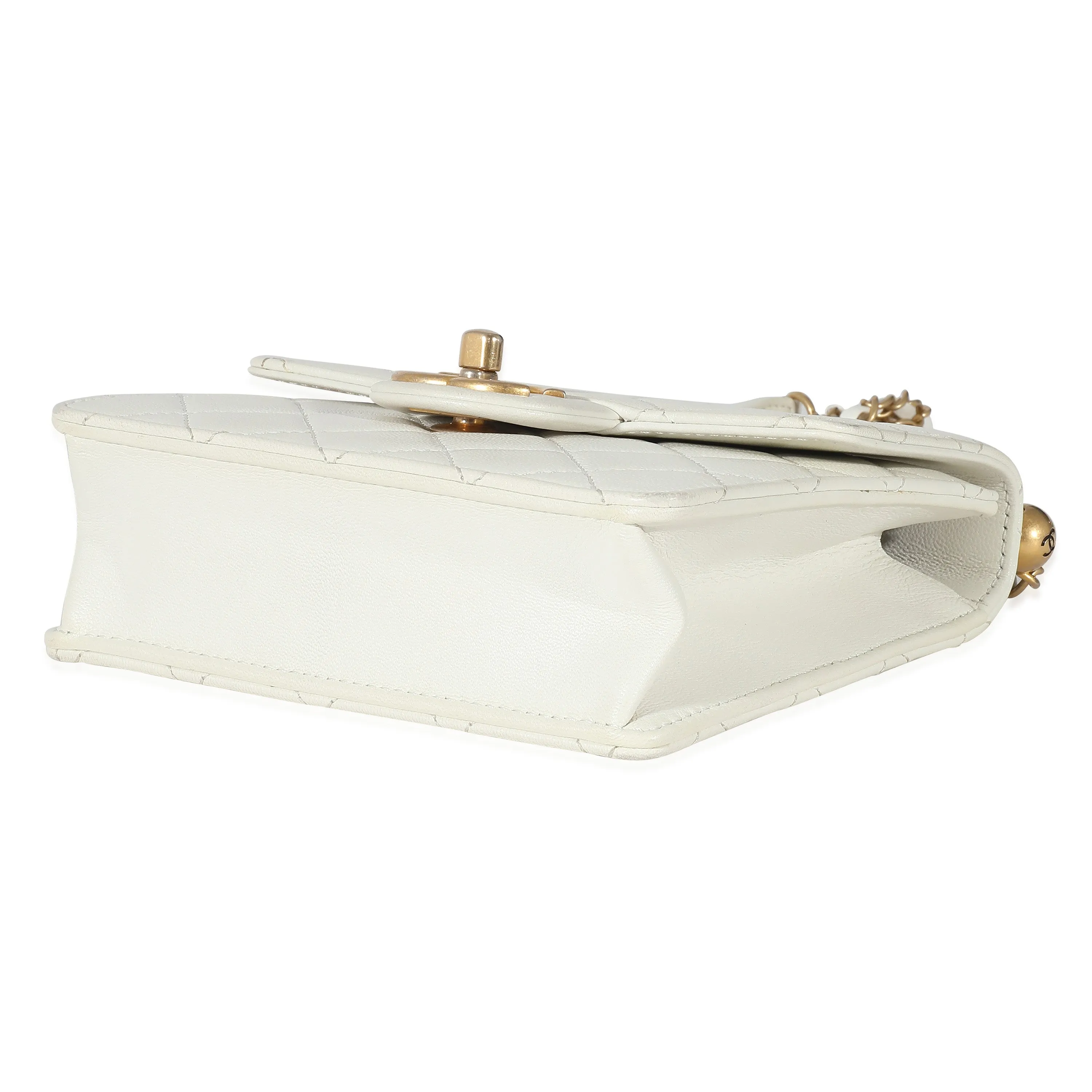 CHANEL White Quilted Goatskin Vertical Chic Pearls Flap Bag
