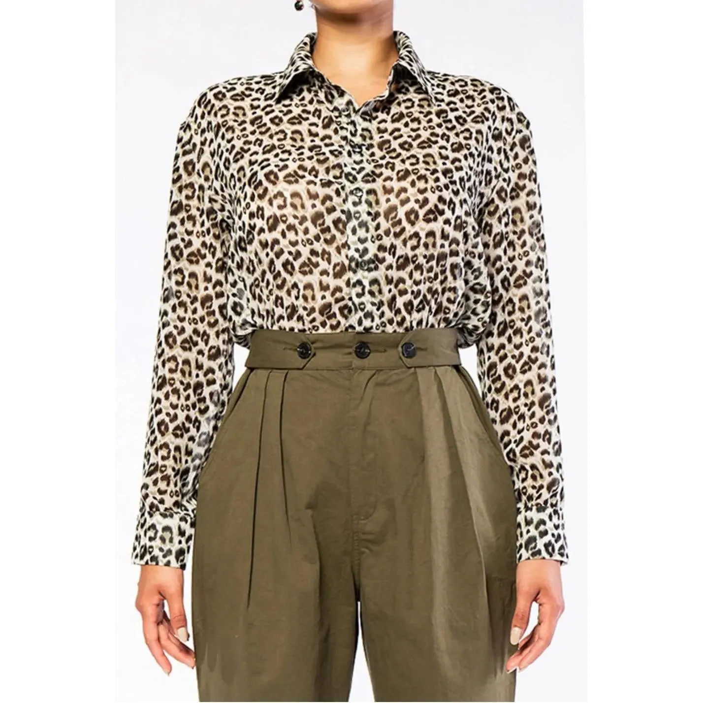 Cheetah Leopard Chiffon Blouse Jumpsuit