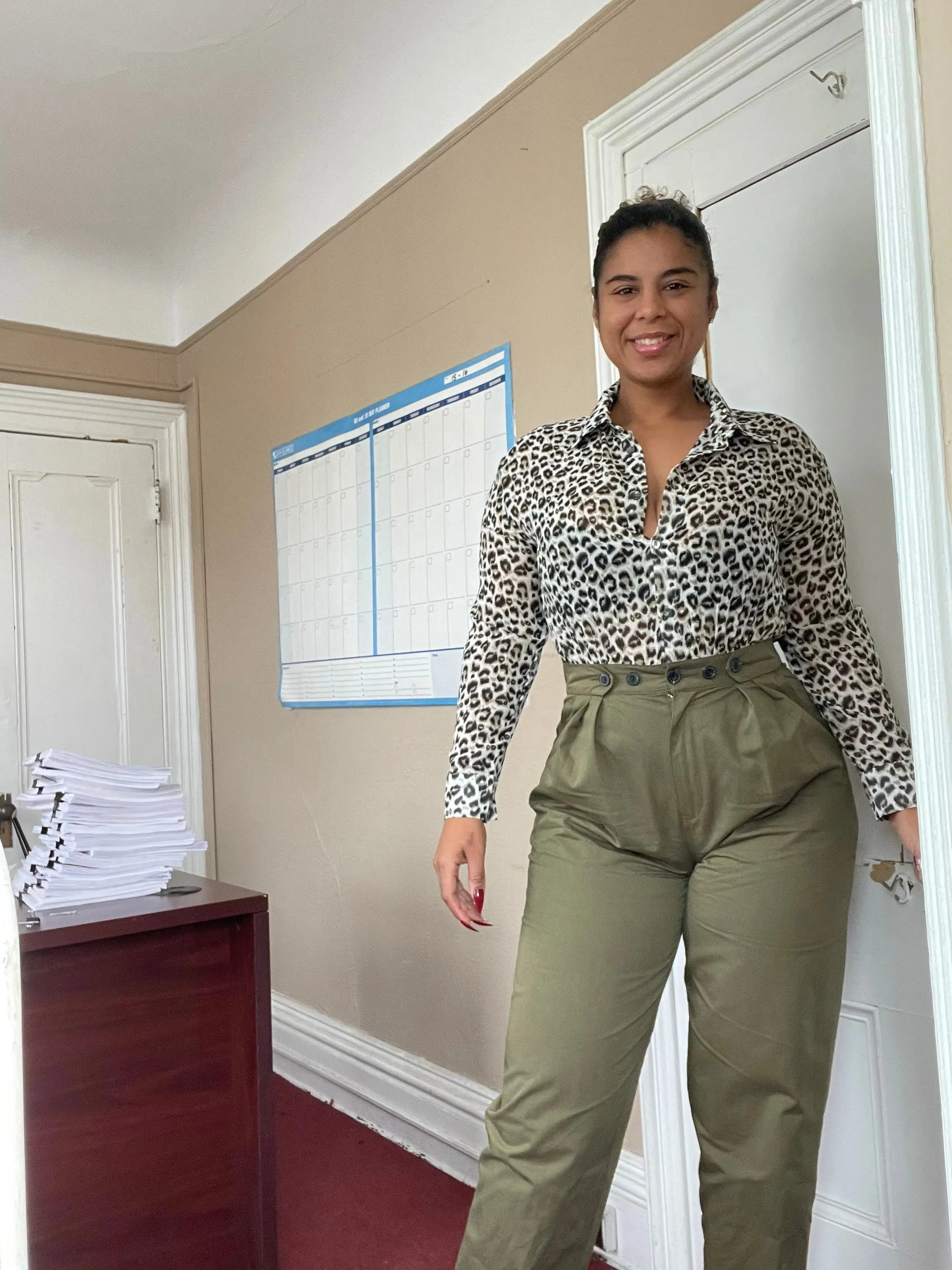 Cheetah Leopard Chiffon Blouse Jumpsuit