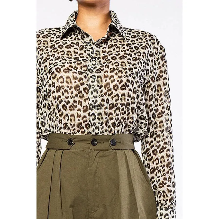 Cheetah Leopard Chiffon Blouse Jumpsuit