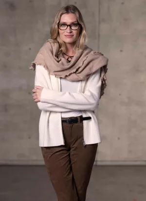 Collina Cashmere Wave Shaped Scarf in Latte