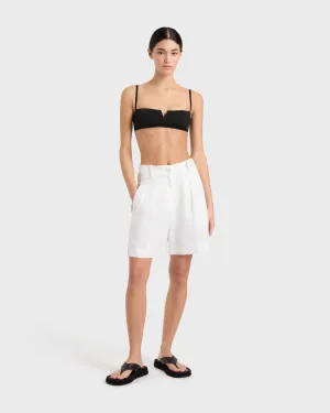 Delphi Linen Two Tone Short - White & Sand