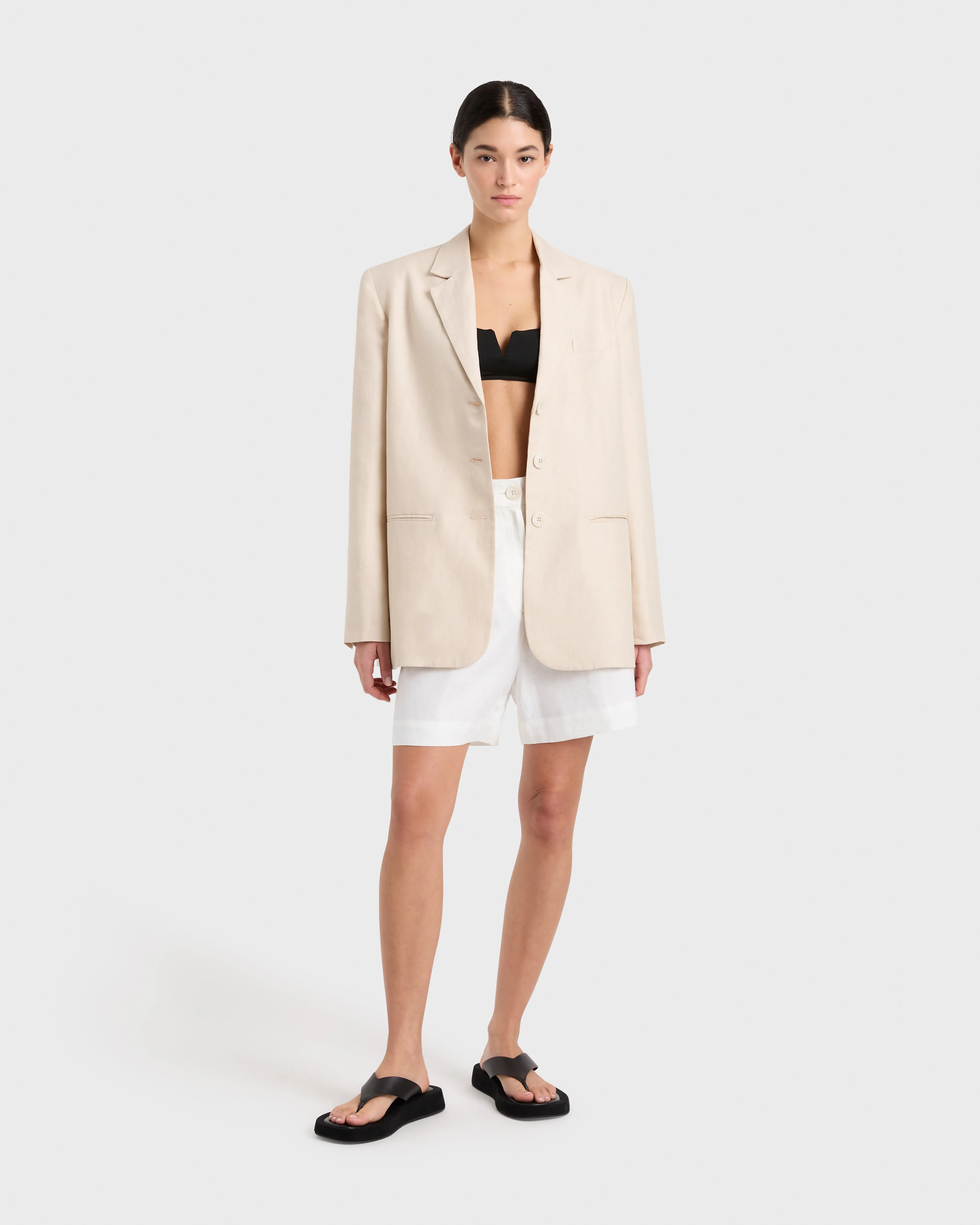 Delphi Linen Two Tone Short - White & Sand
