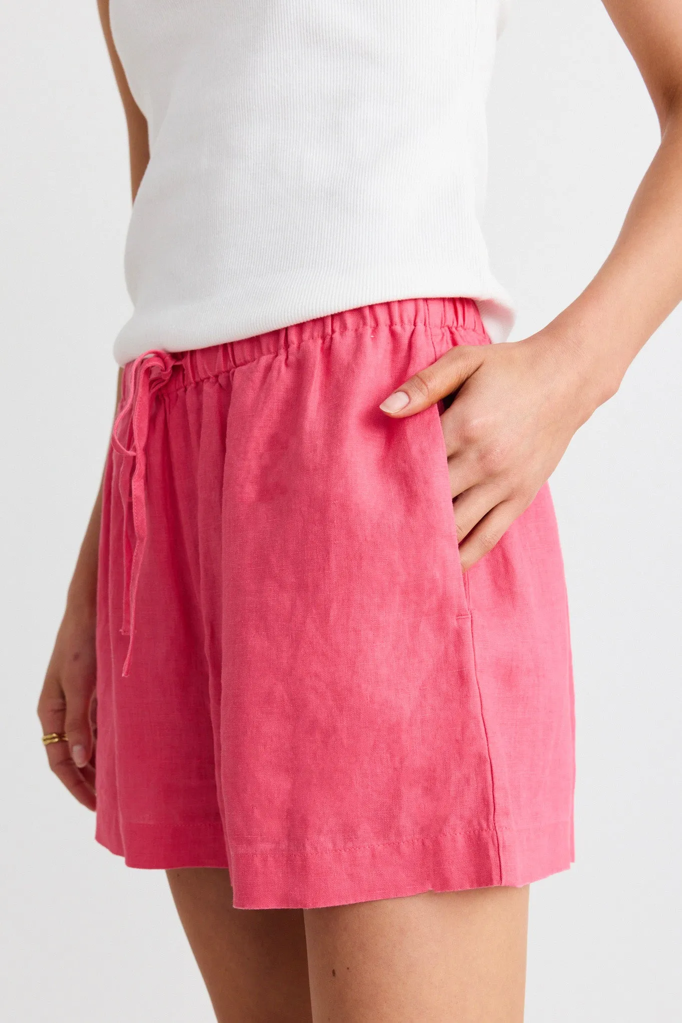 Drift Fuchsia Linen Pull On Shorts