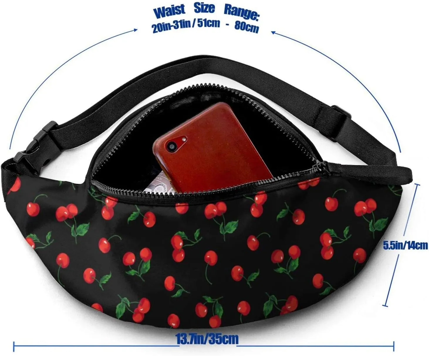 Dujiea Fanny Pack, Cherry Waist Bag With Headphone Hole Belt Bag Adjustable Sling Pocket Fashion Hip Bum Bag For Women Men Kids Outdoors Casual Travelling Hiking Cycling