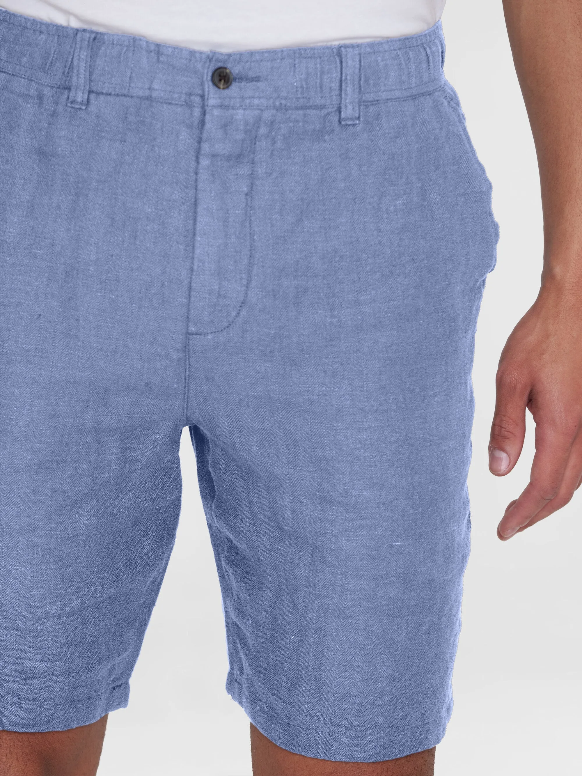 FIG loose herringbone linen elastic waist shorts - GOTS/Vegan - Moonlight Blue