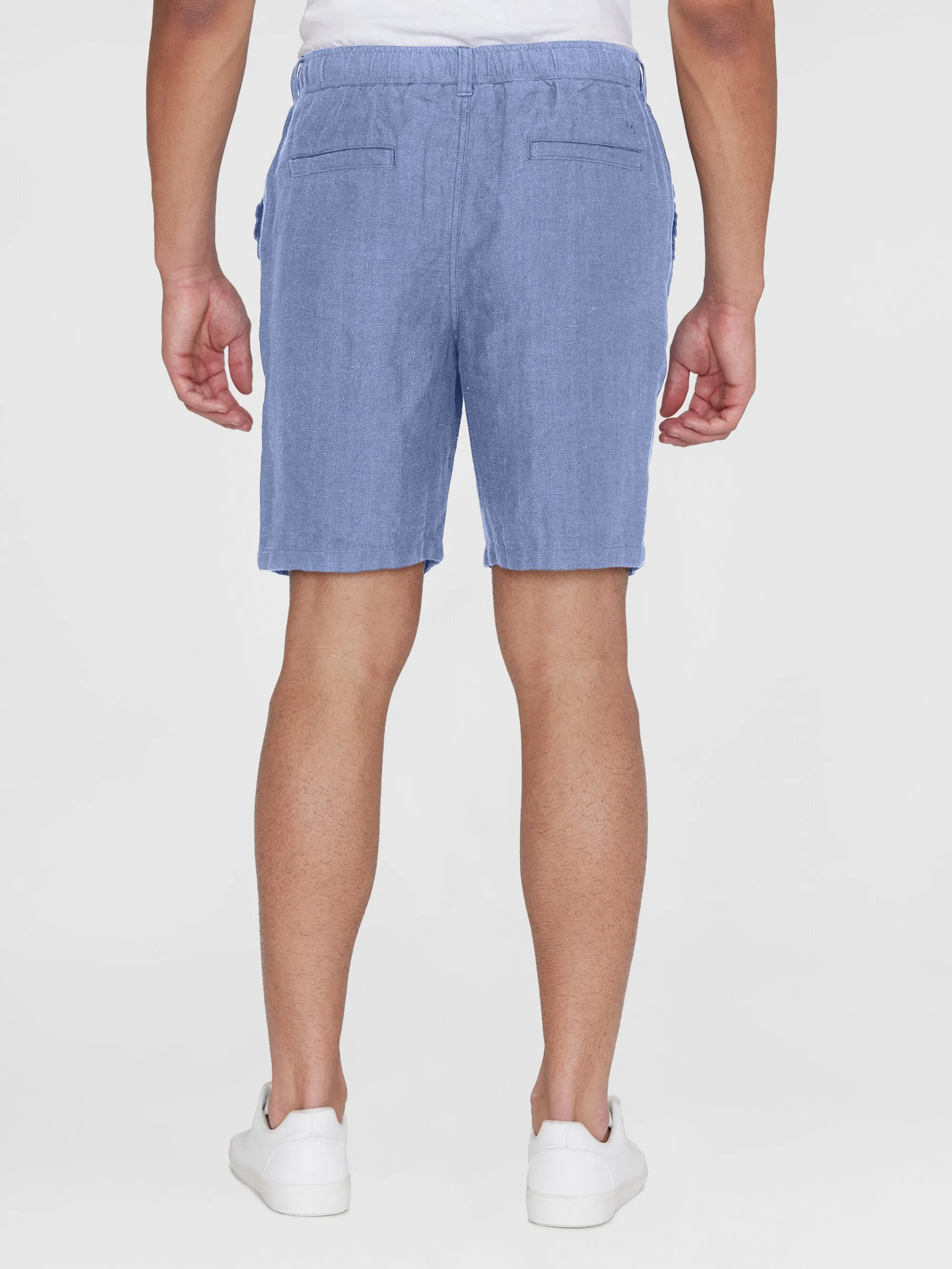FIG loose herringbone linen elastic waist shorts - GOTS/Vegan - Moonlight Blue