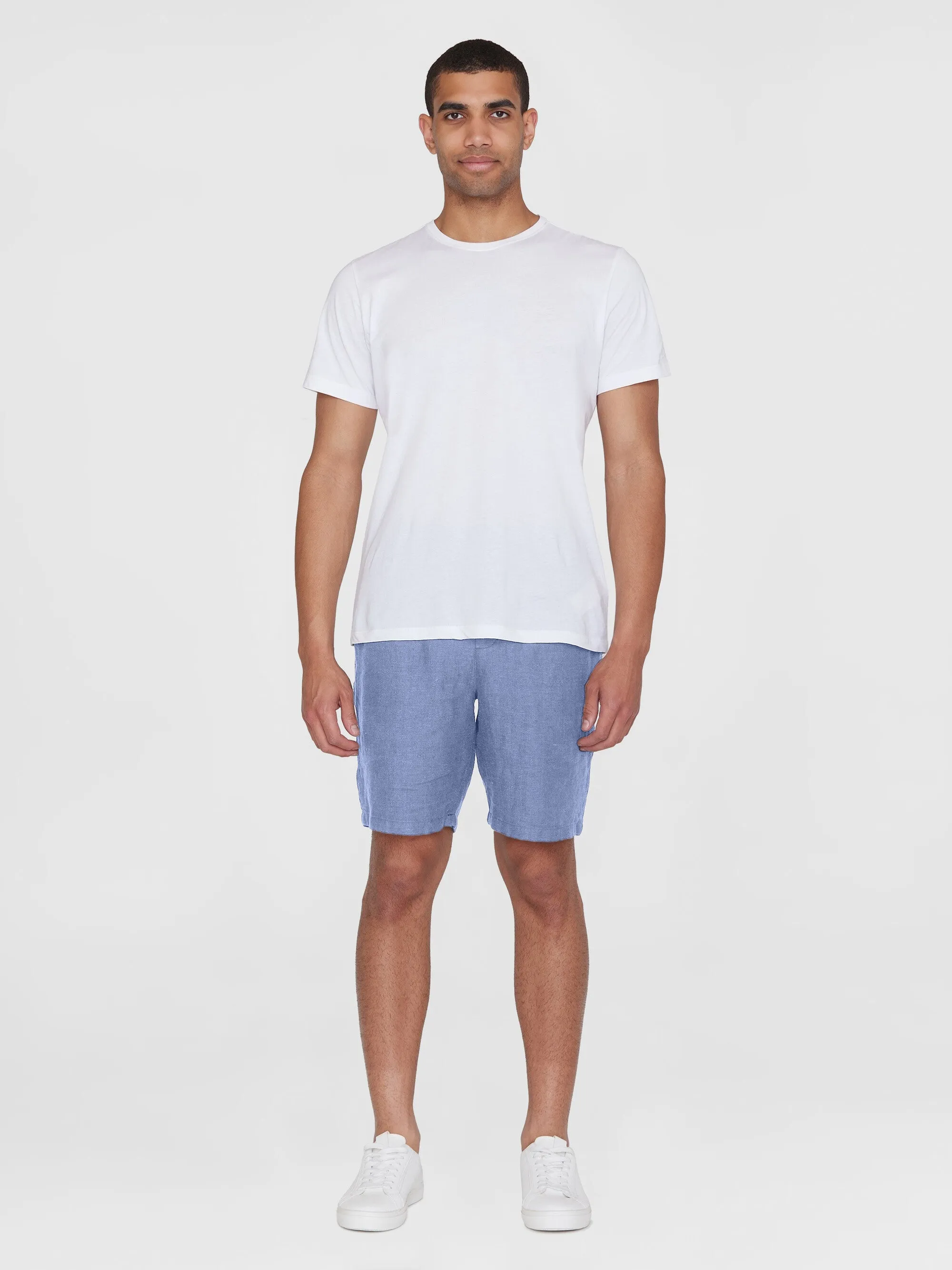 FIG loose herringbone linen elastic waist shorts - GOTS/Vegan - Moonlight Blue