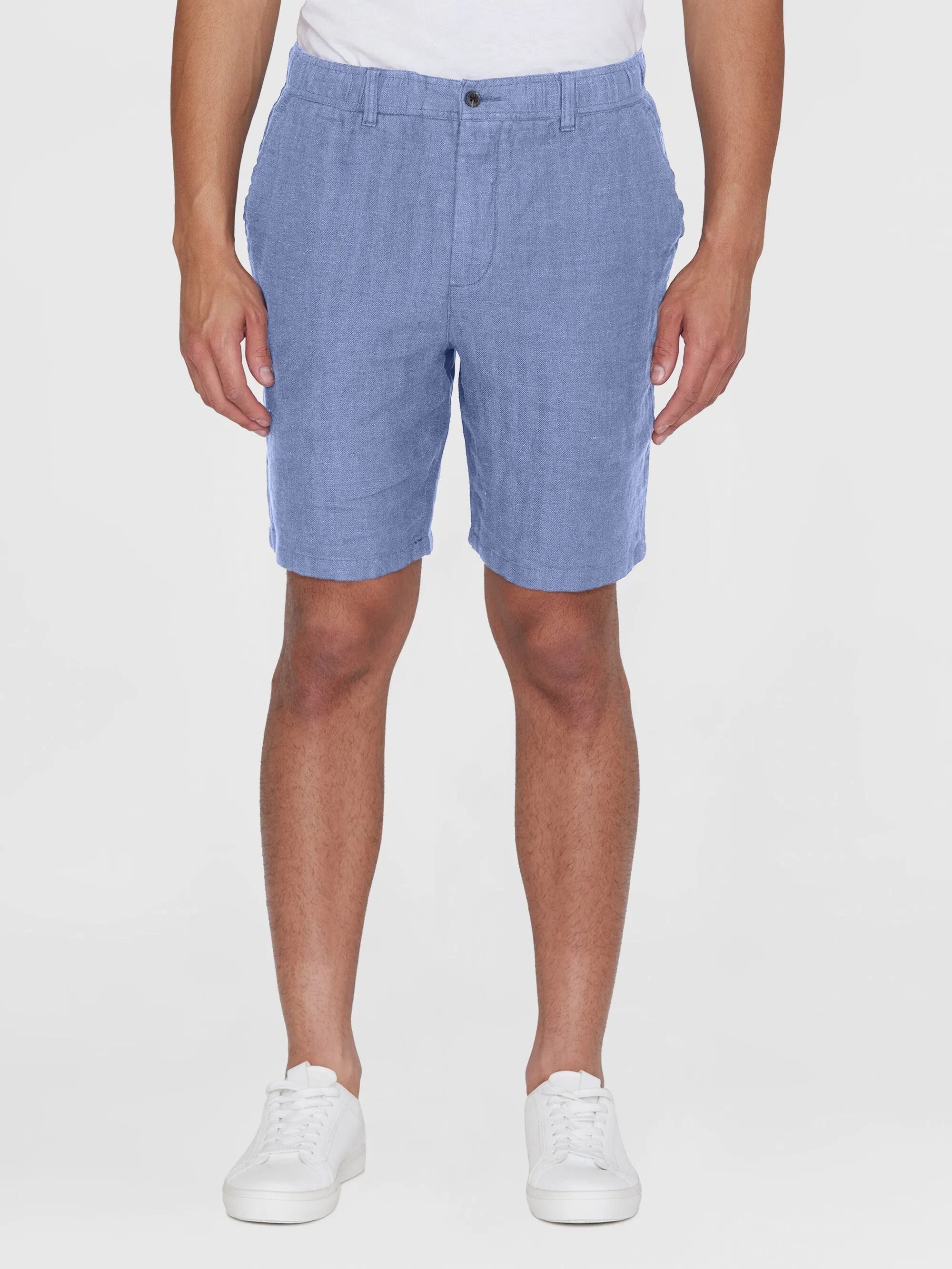 FIG loose herringbone linen elastic waist shorts - GOTS/Vegan - Moonlight Blue