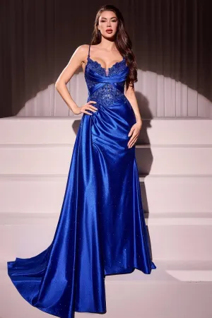 FITTED SATIN & LACE EVENING GOWN CDCDS524