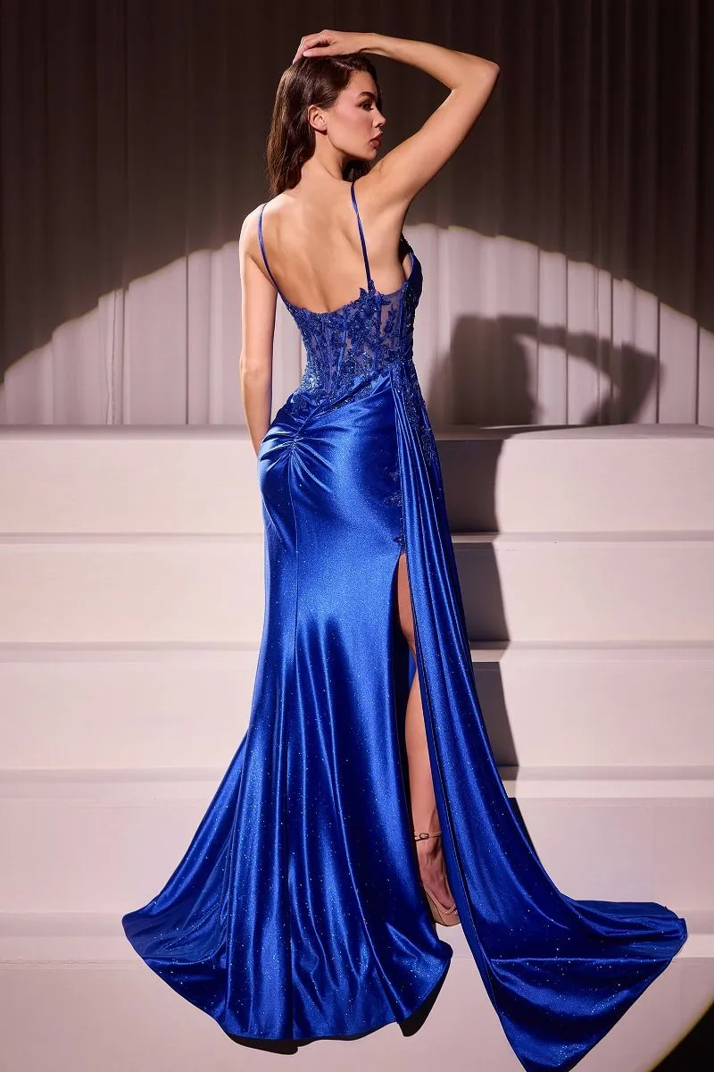 FITTED SATIN & LACE EVENING GOWN CDCDS524