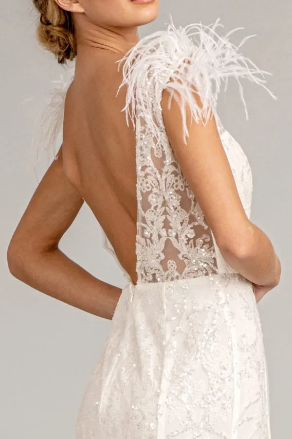 GLS BY GLORIA GL1983 Feathered Glitter Mermaid Evening Dress