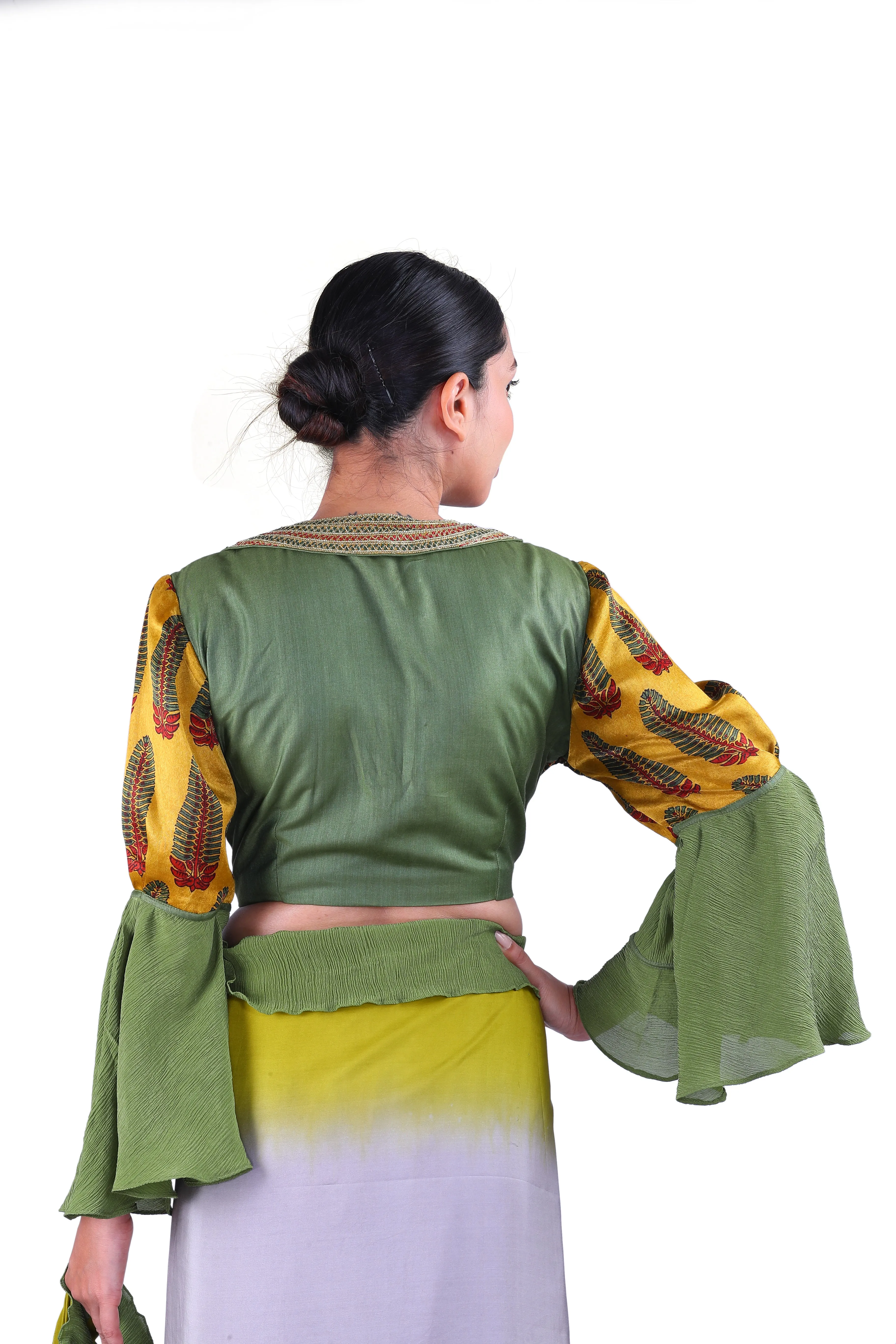 Grey & Green silk Saree