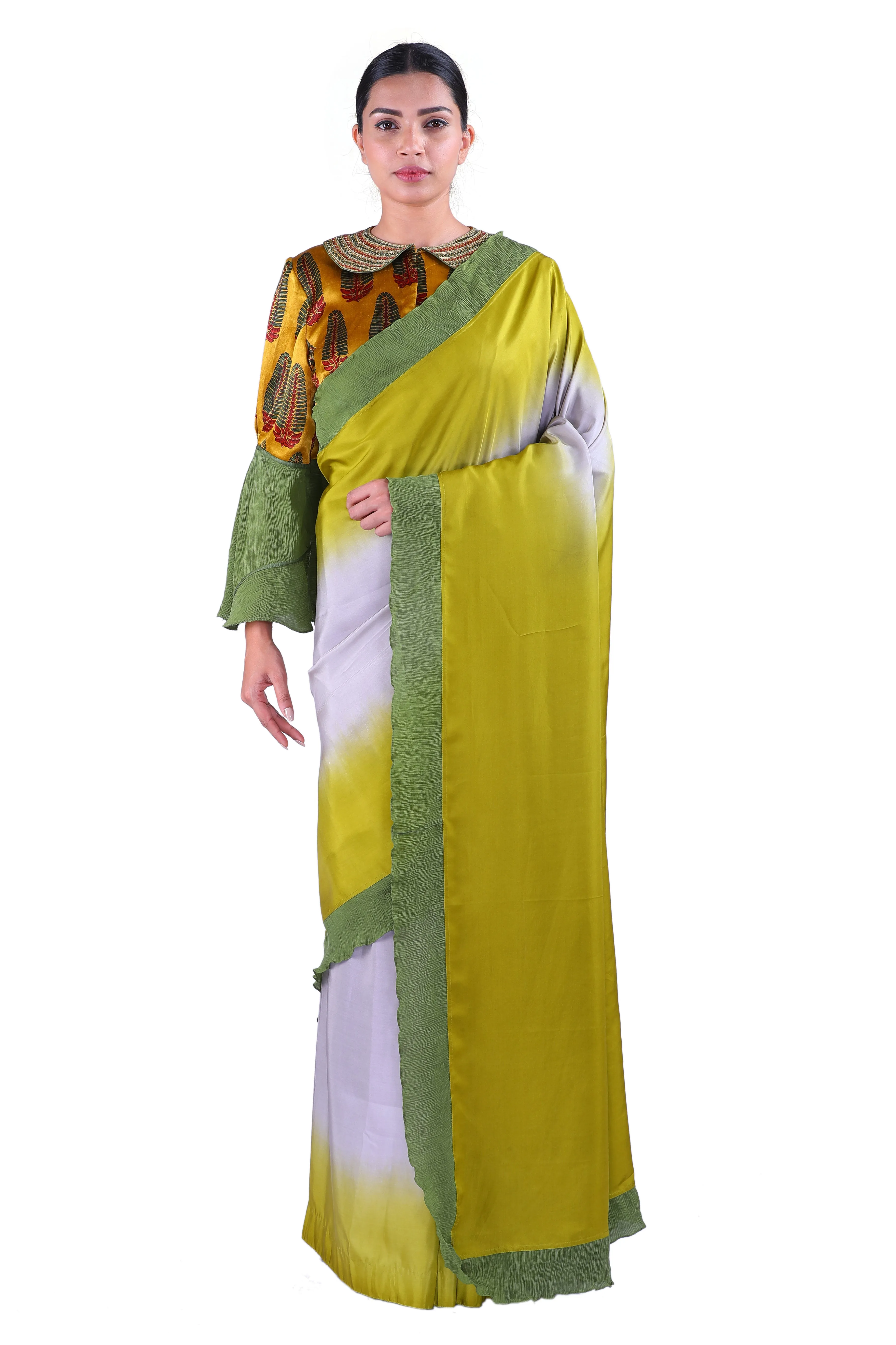 Grey & Green silk Saree