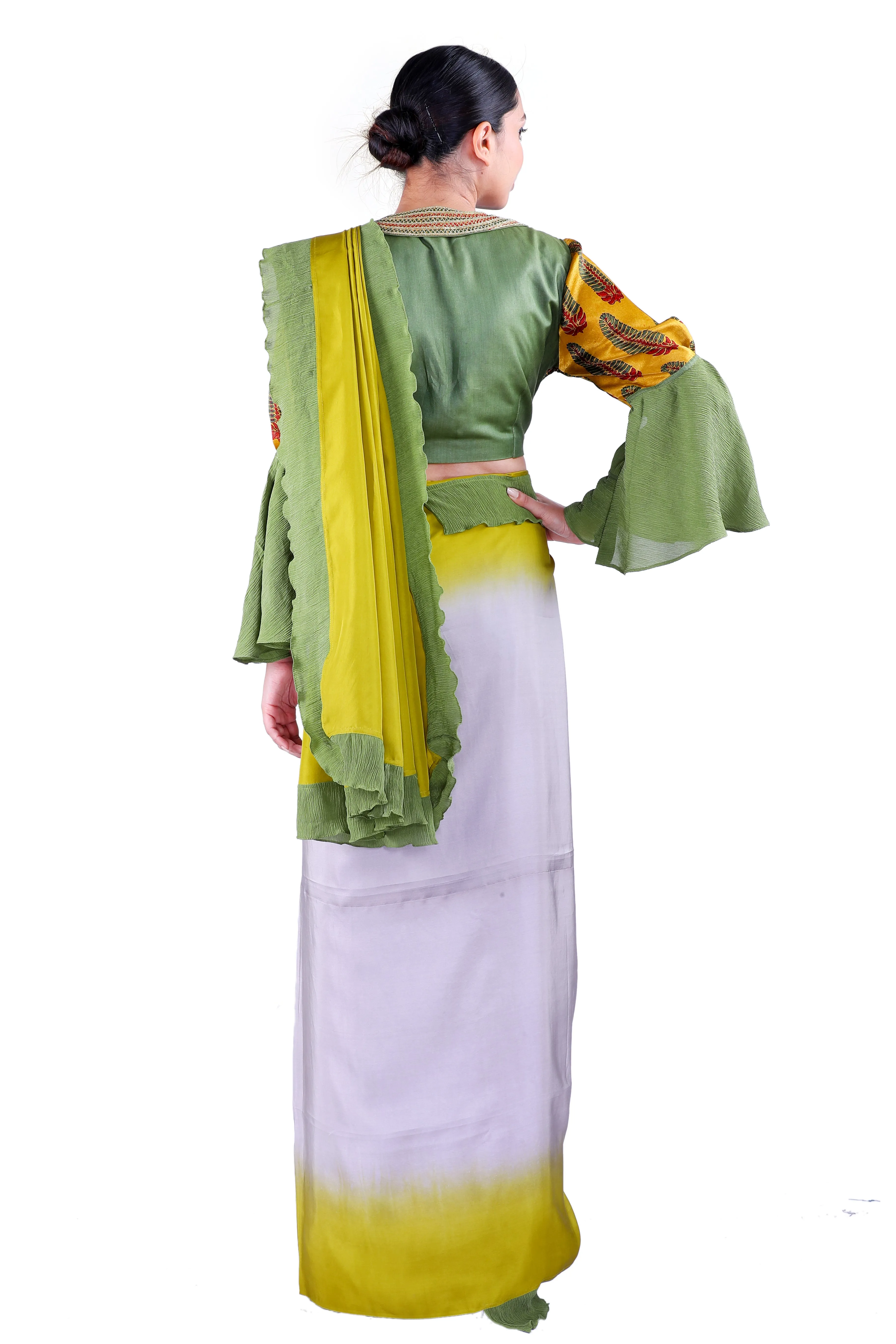 Grey & Green silk Saree