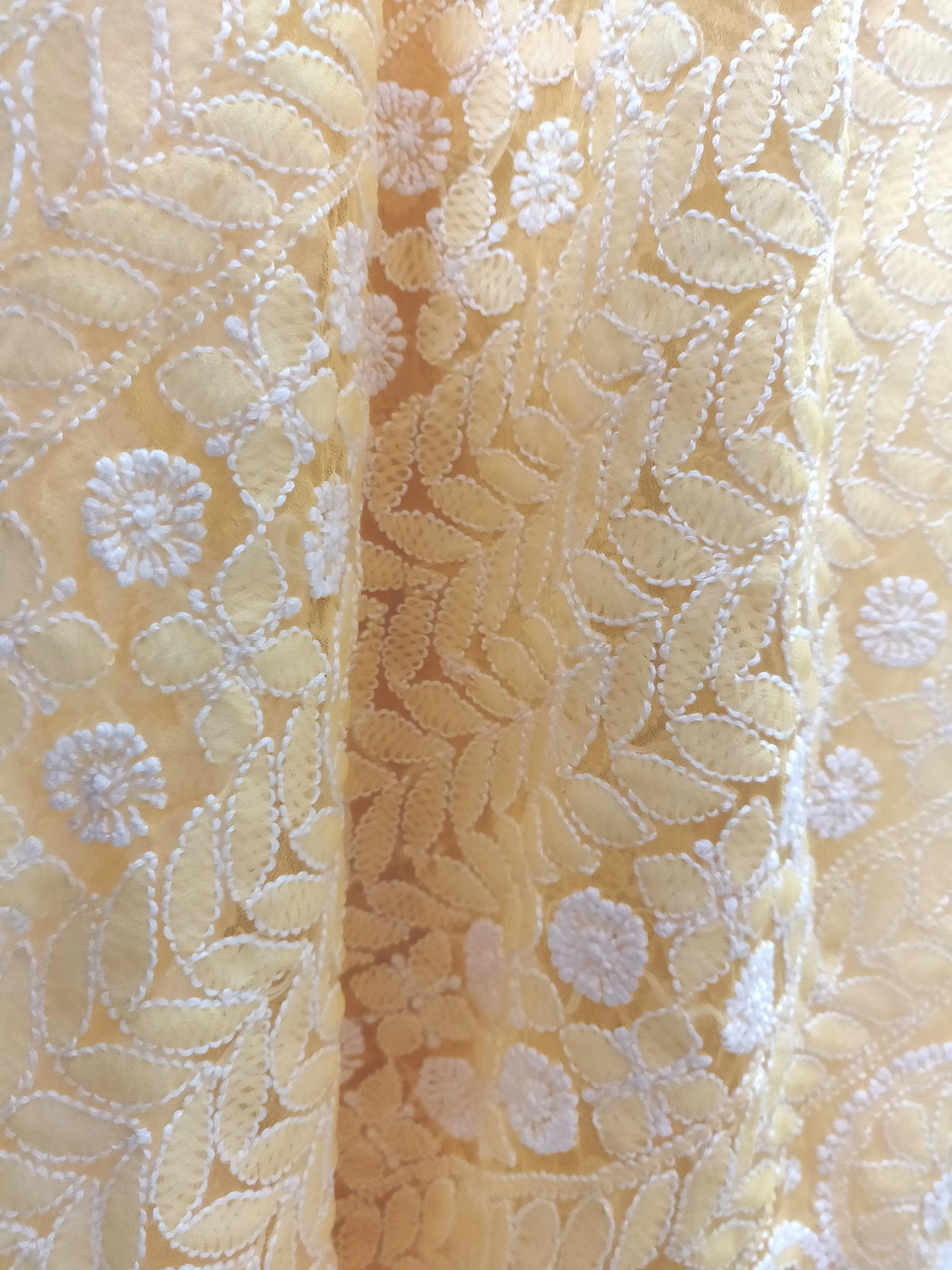 Hand Embroidered Heavy Chikankari Yellow Chiffon Saree CK24