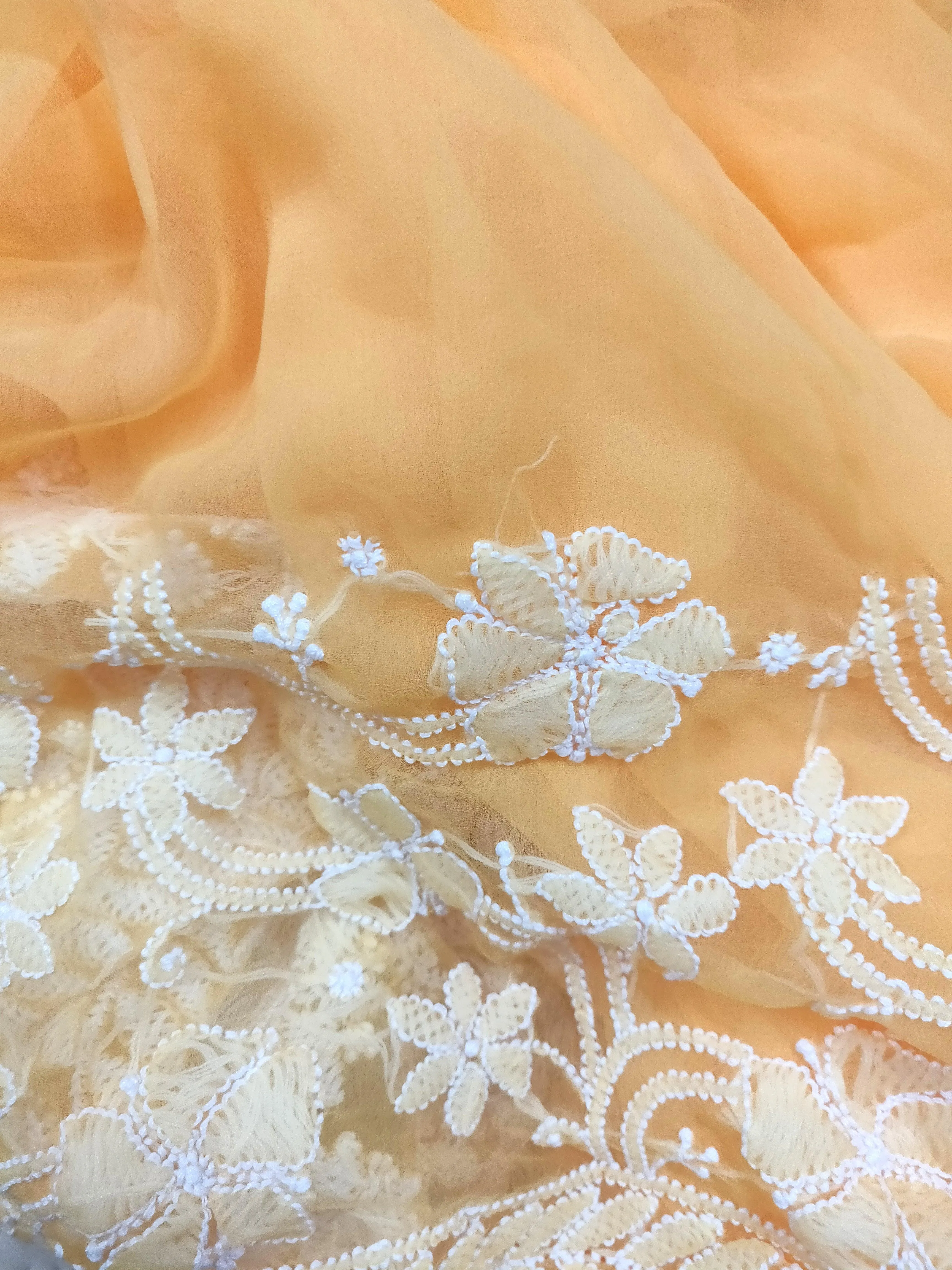 Hand Embroidered Heavy Chikankari Yellow Chiffon Saree CK24