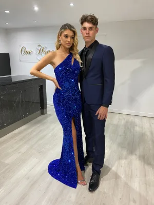 Honey Couture ADRIANNA Sequin One Shoulder Mermaid Formal Dress