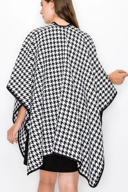 Houndstooth Wrap Poncho Cape