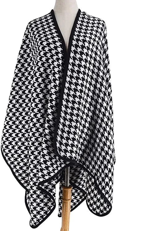 Houndstooth Wrap Poncho Cape