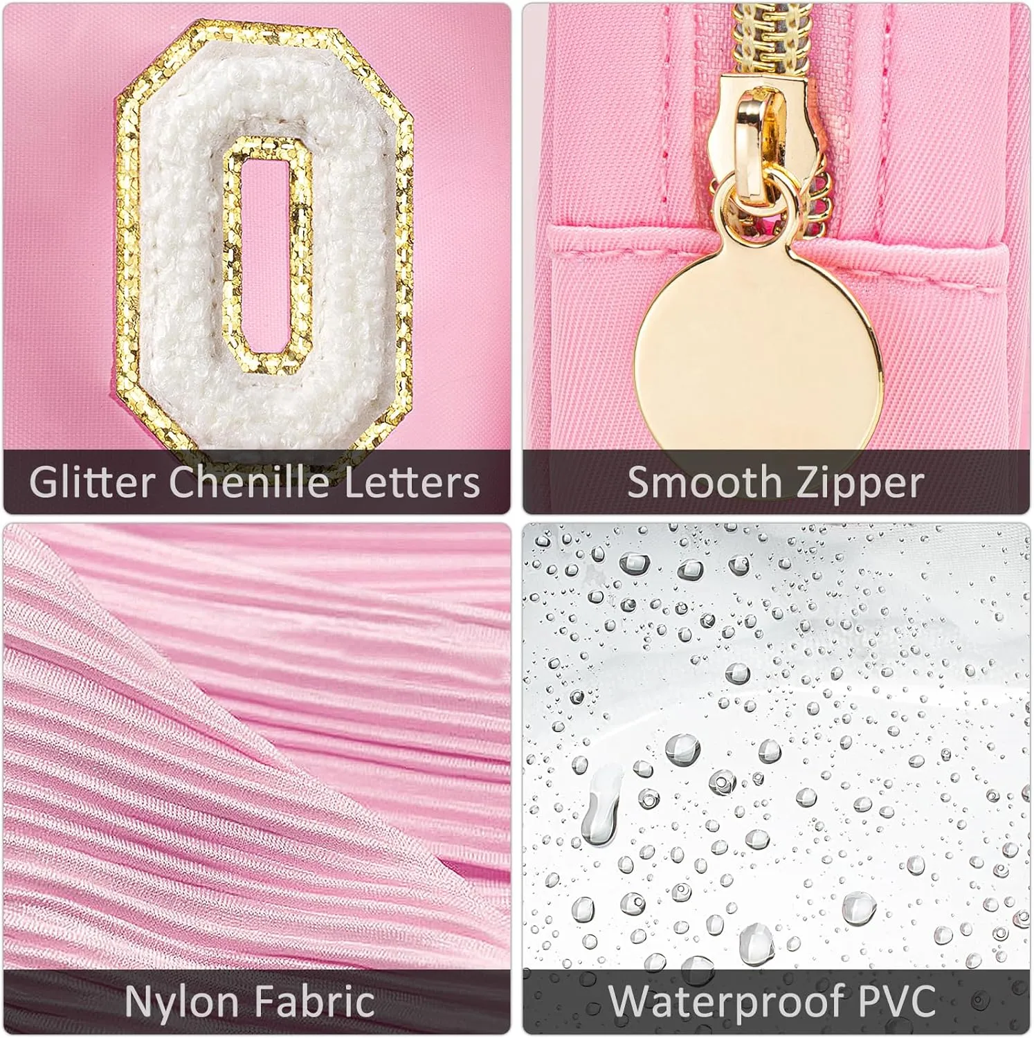 Initial Clear Makeup Bag Make Up Bag Travel Toiletry Bag Preppy Cosmetic Bags Organizer Travel Essentials Pink Gifts for Women Teen Girlfriend Teacher Mom Brithday Gifts Clear Toiletry Bag (Pink, J)