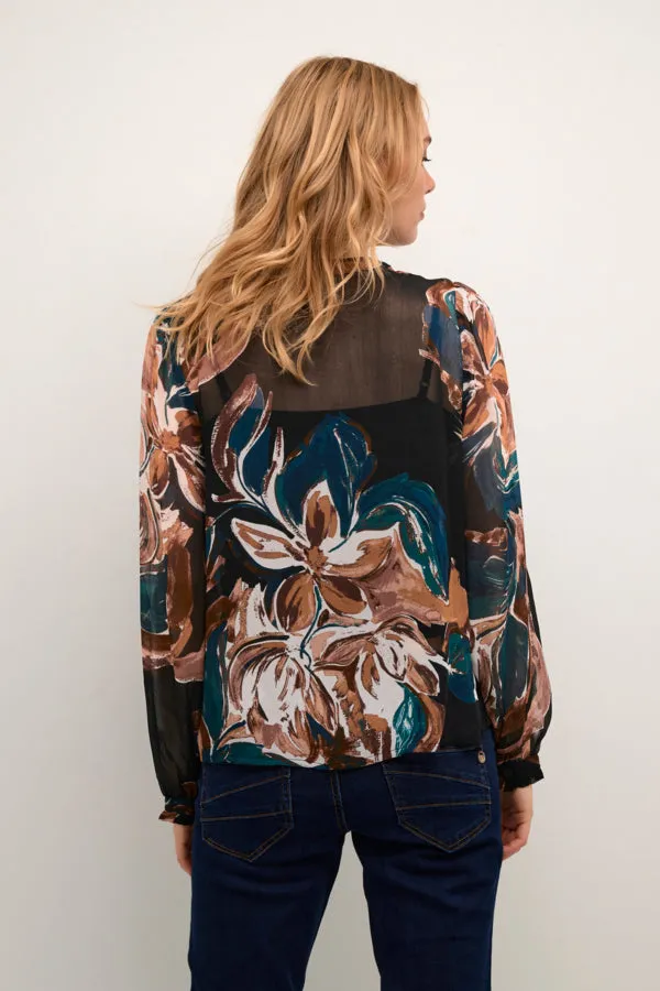 Jasmina Blouse Aquaral Print Black