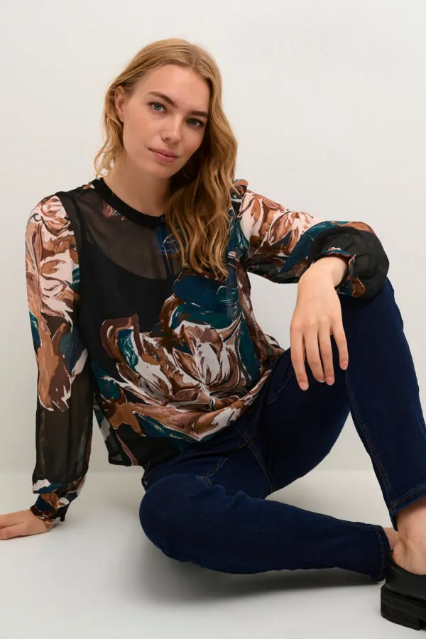 Jasmina Blouse Aquaral Print Black