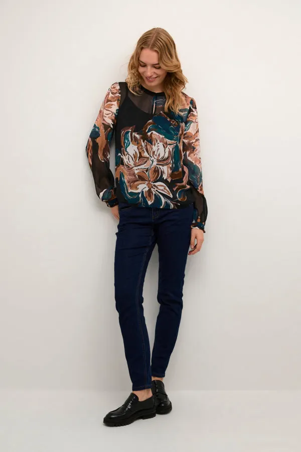 Jasmina Blouse Aquaral Print Black