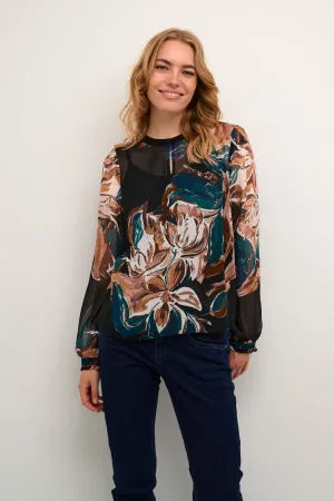 Jasmina Blouse Aquaral Print Black