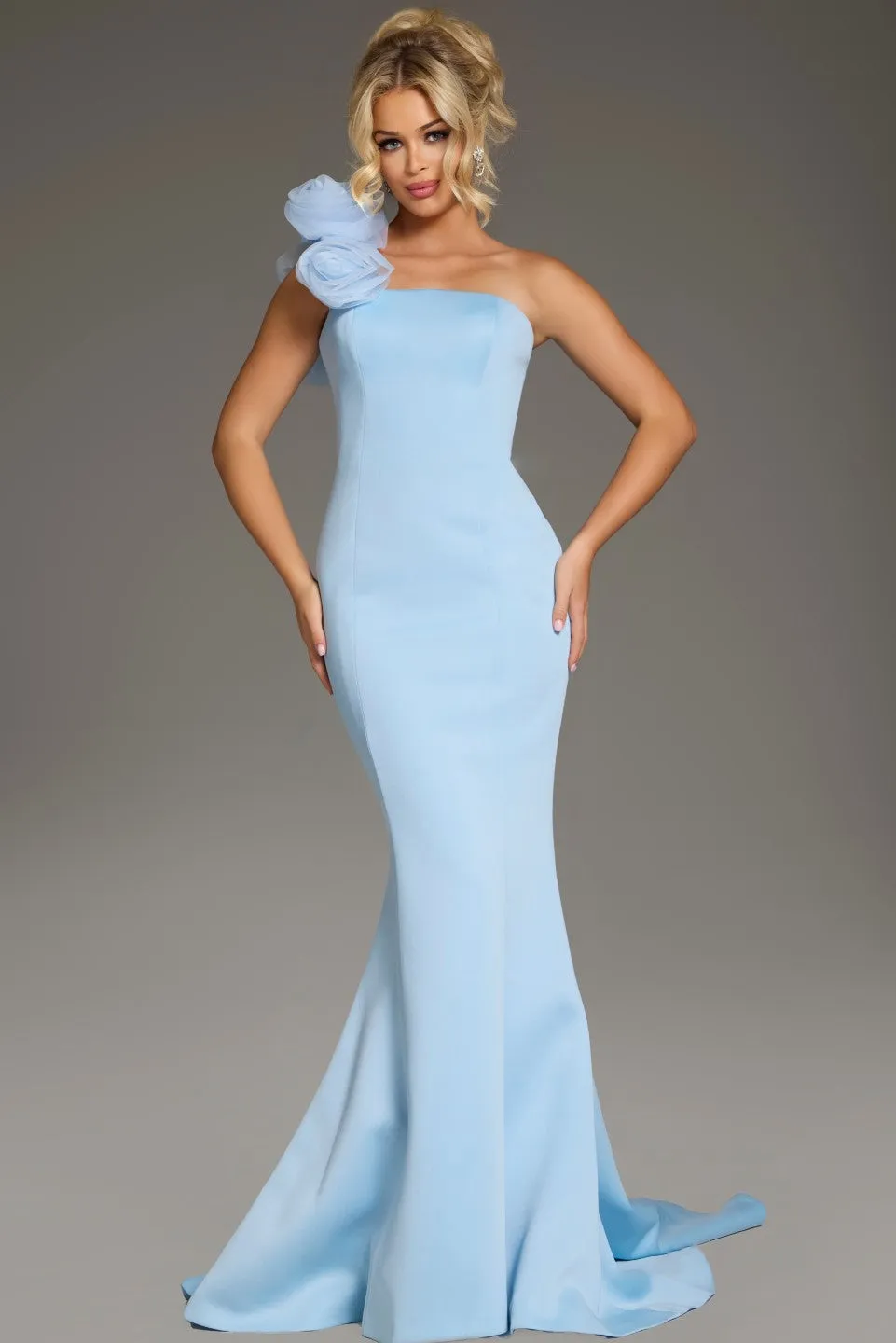 Jovani - 40201 - One-Shoulder Mermaid Gown with Floral Detail