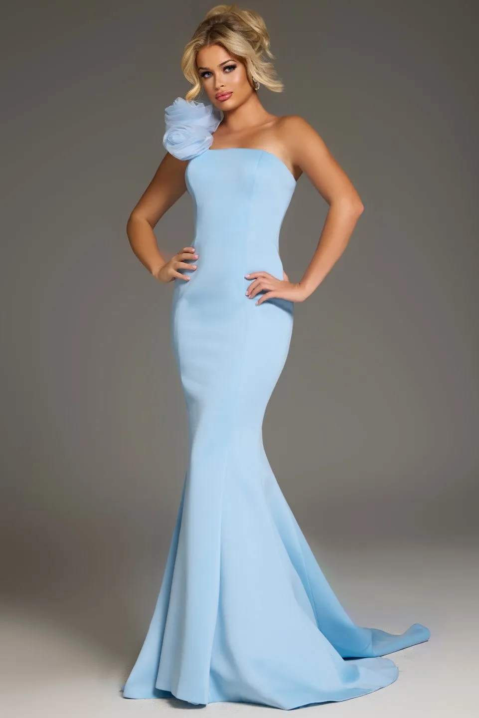 Jovani - 40201 - One-Shoulder Mermaid Gown with Floral Detail