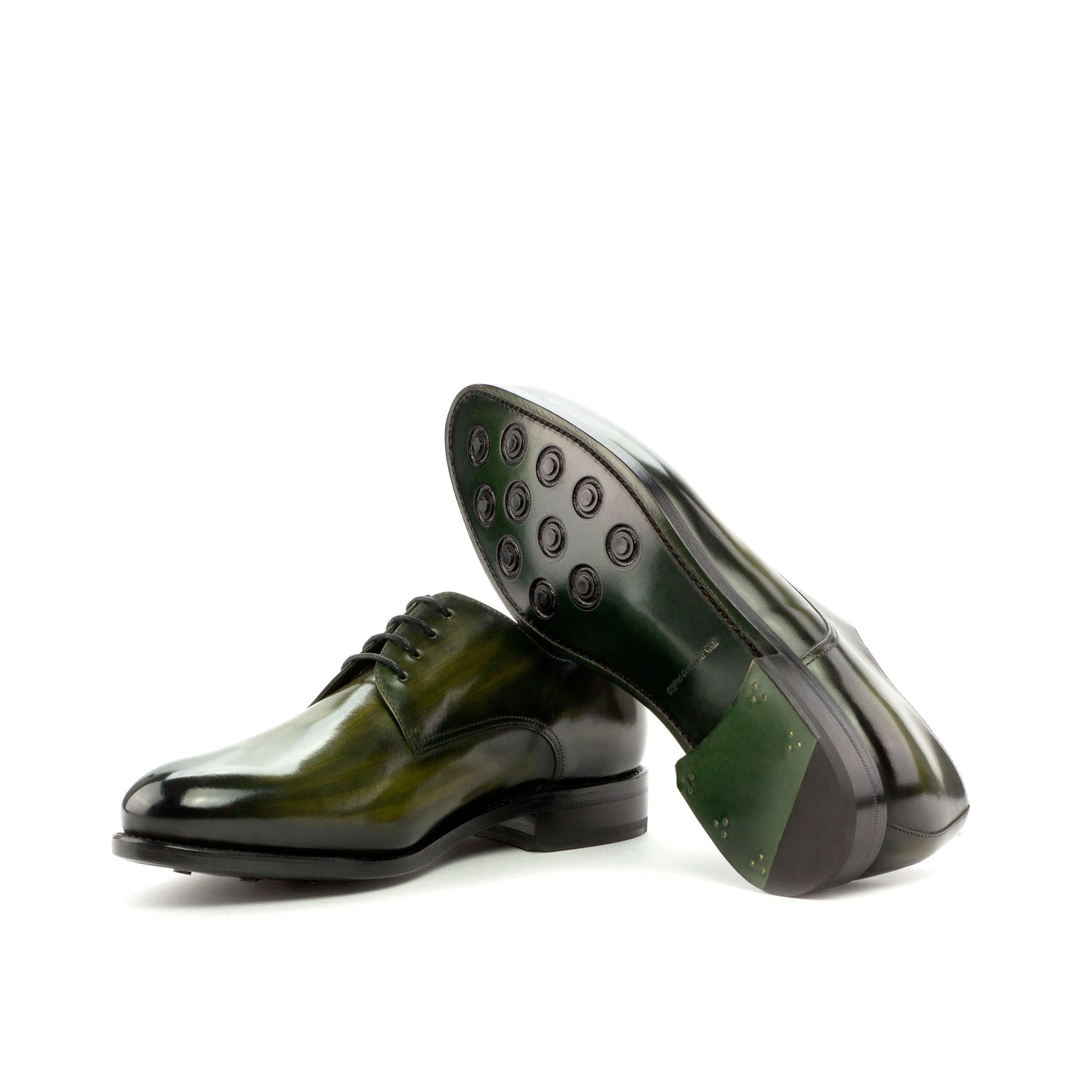 Khaki Green Patina Leather Derby Shoes