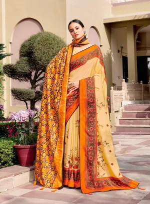 Light Yellow Dola Silk Saree with Shawl AAS41
