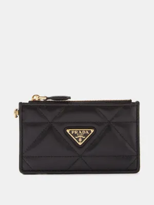 Logo-plaque quilted-leather cardholder